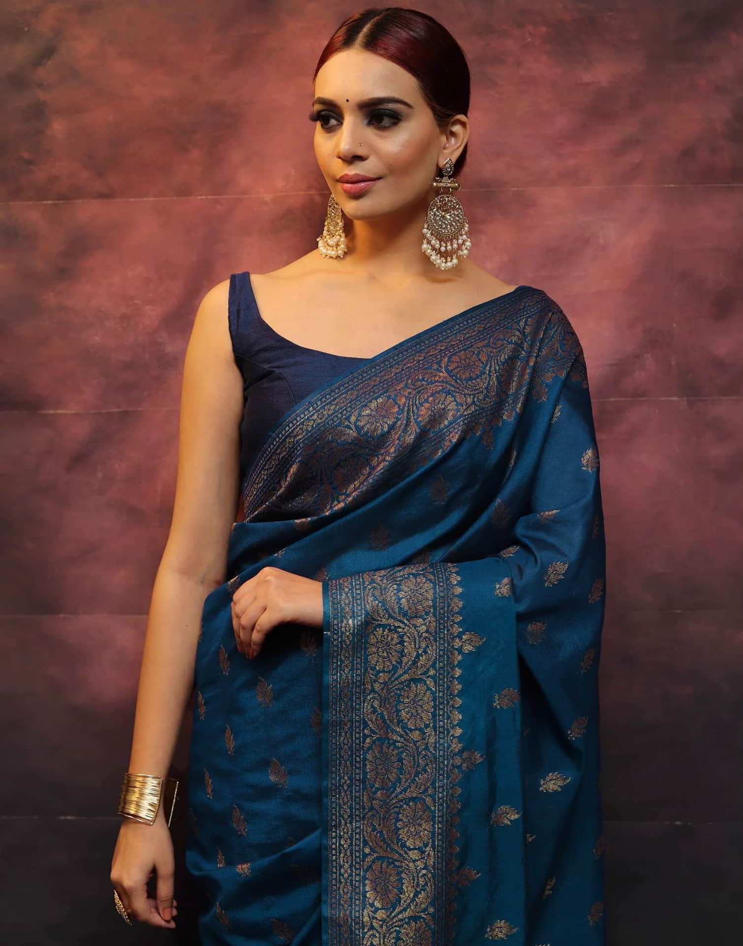 Sea Blue Silk Woven Banarasi Saree - Image 10