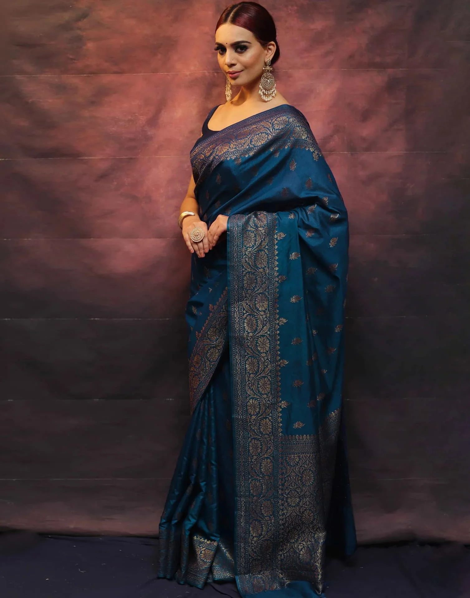 Sea Blue Silk Woven Banarasi Saree - Image 11