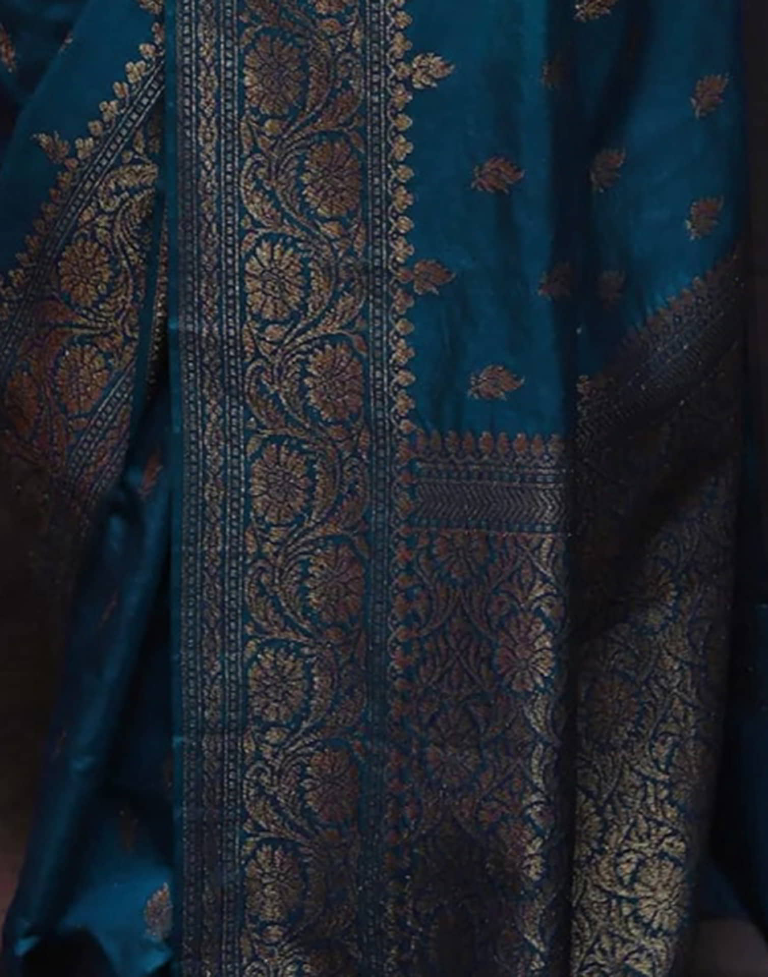 Sea Blue Silk Woven Banarasi Saree - Image 13
