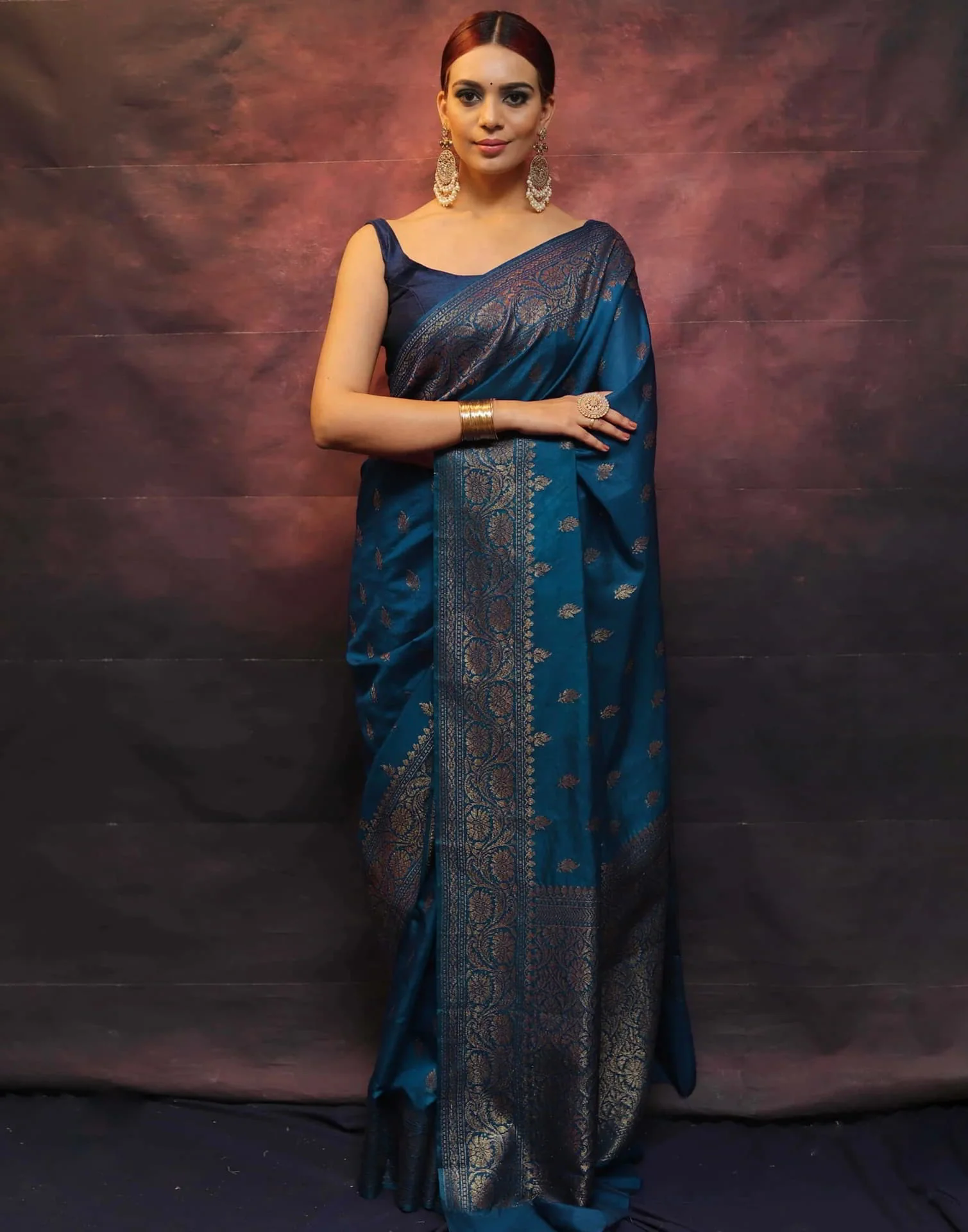 Sea Blue Silk Woven Banarasi Saree - Image 4