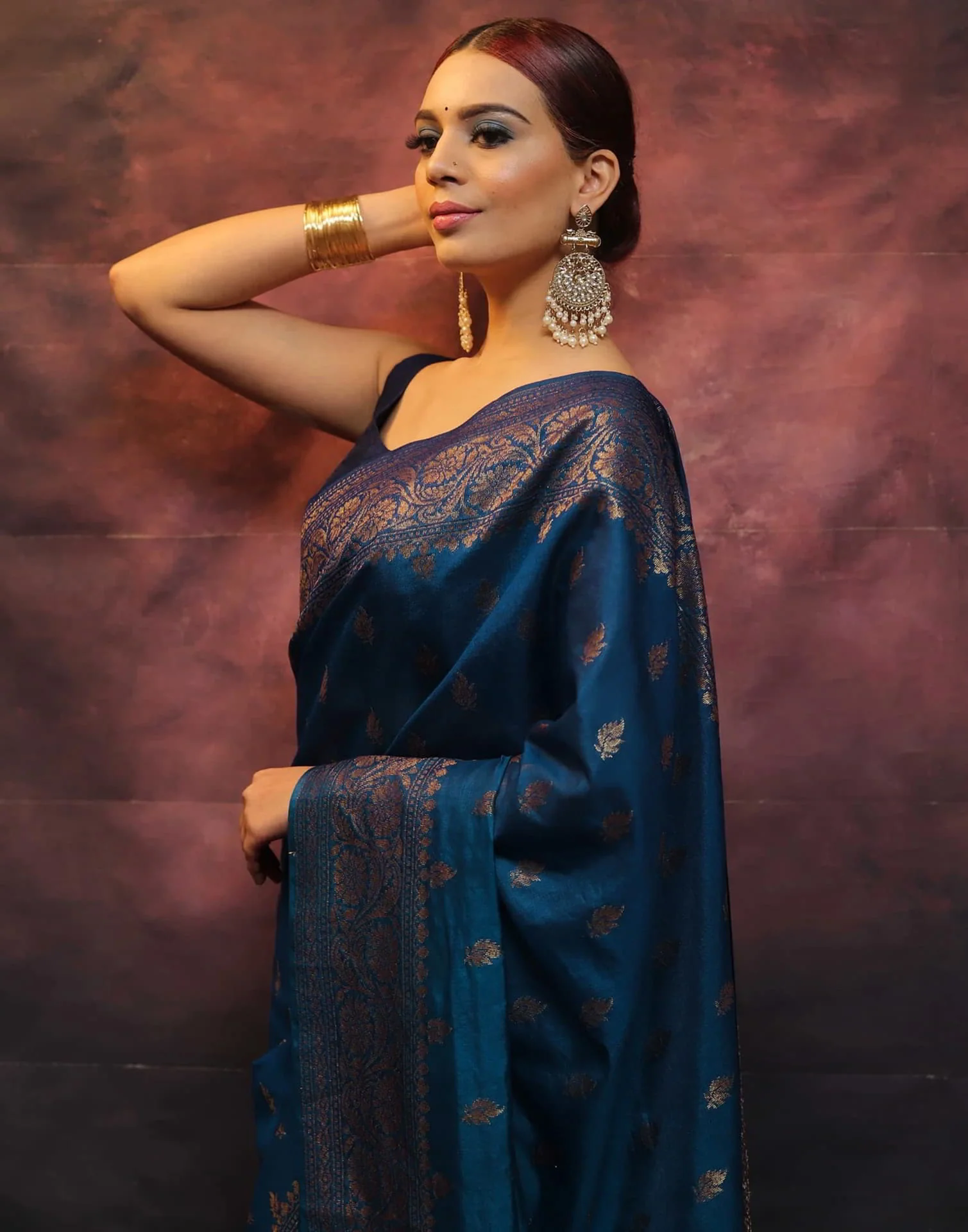 Sea Blue Silk Woven Banarasi Saree - Image 6