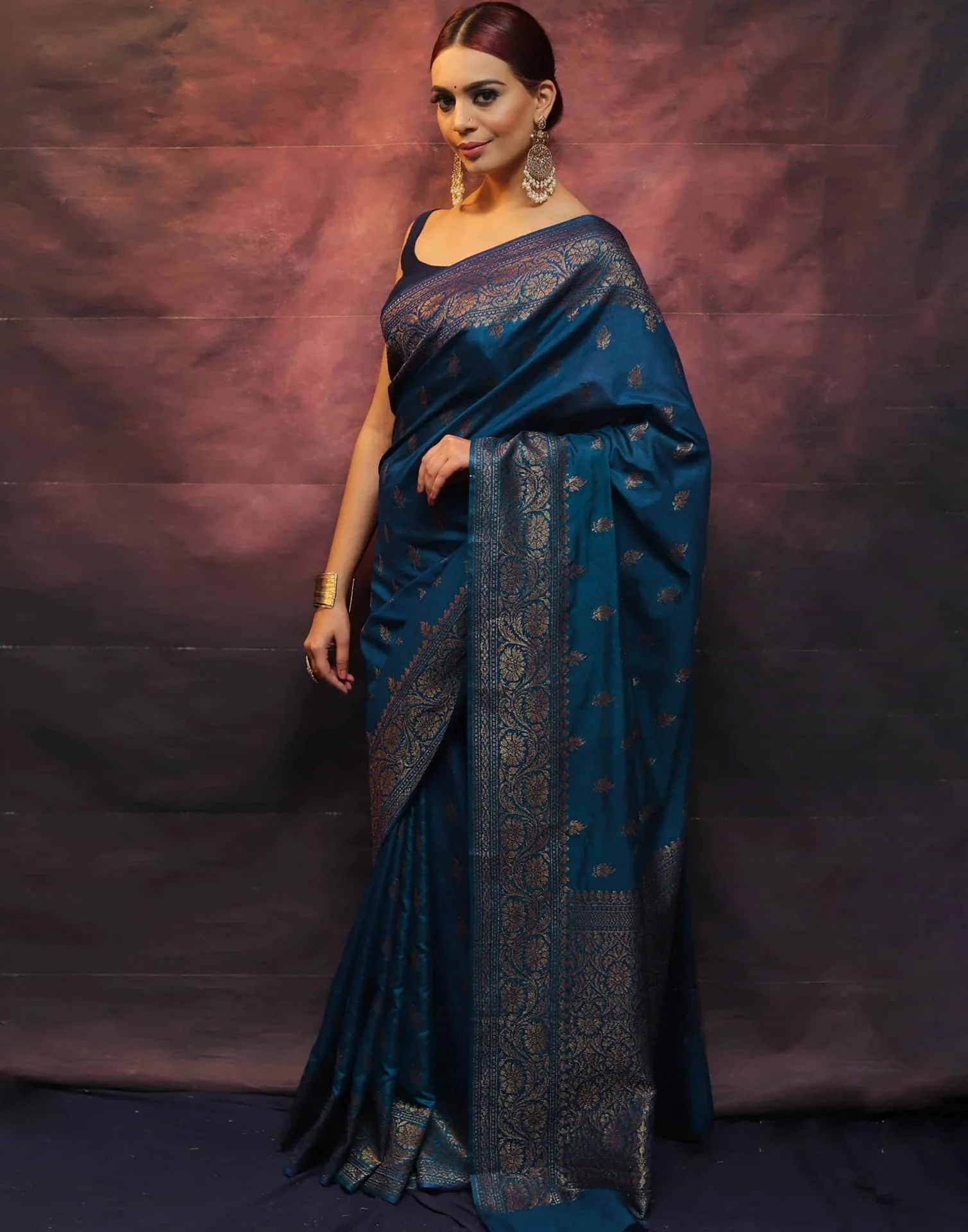 Sea Blue Silk Woven Banarasi Saree - Image 7