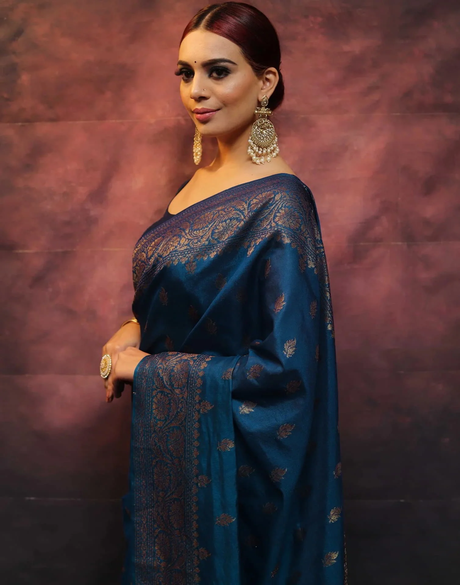 Sea Blue Silk Woven Banarasi Saree - Image 8