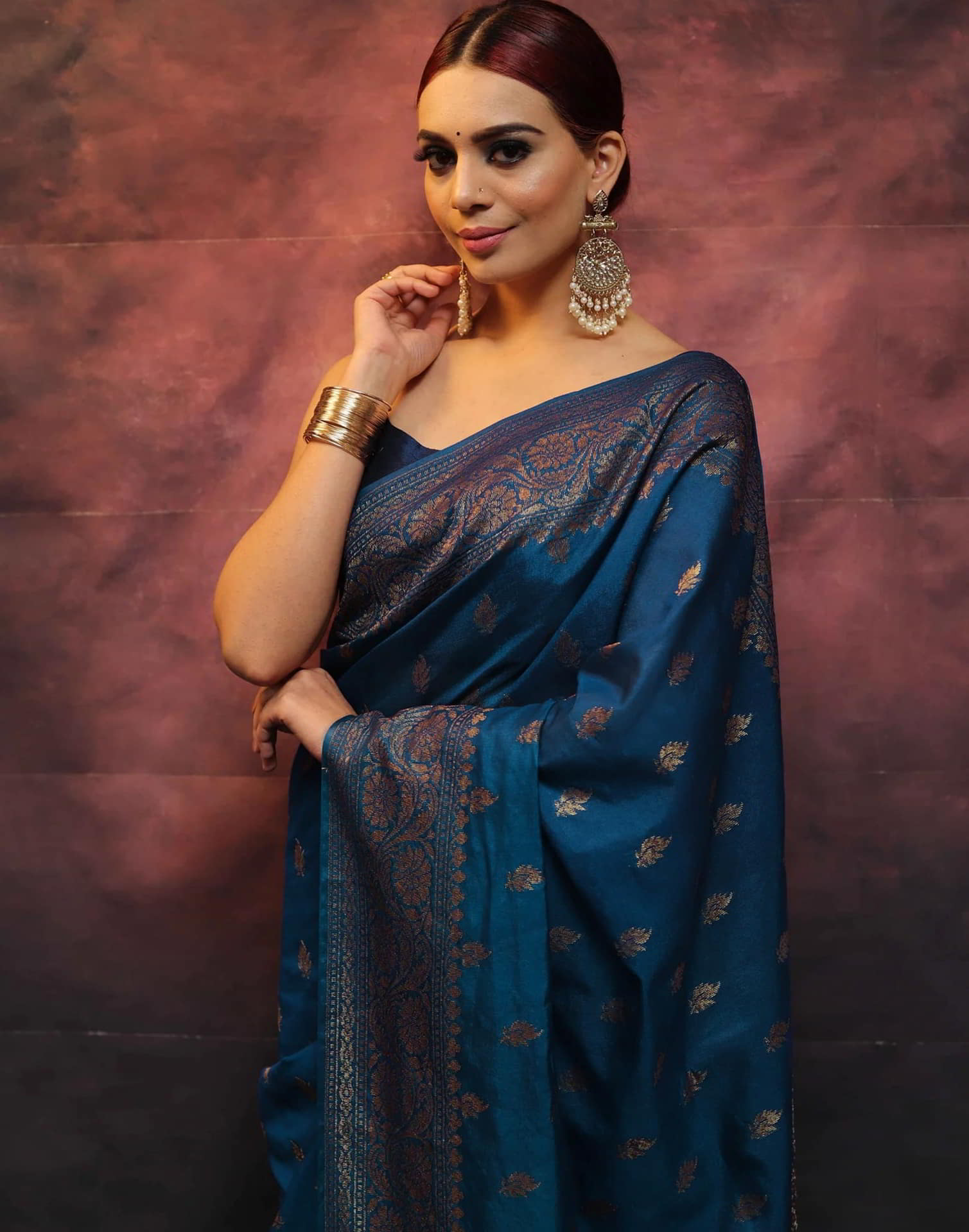 Sea Blue Silk Woven Banarasi Saree - Image 9