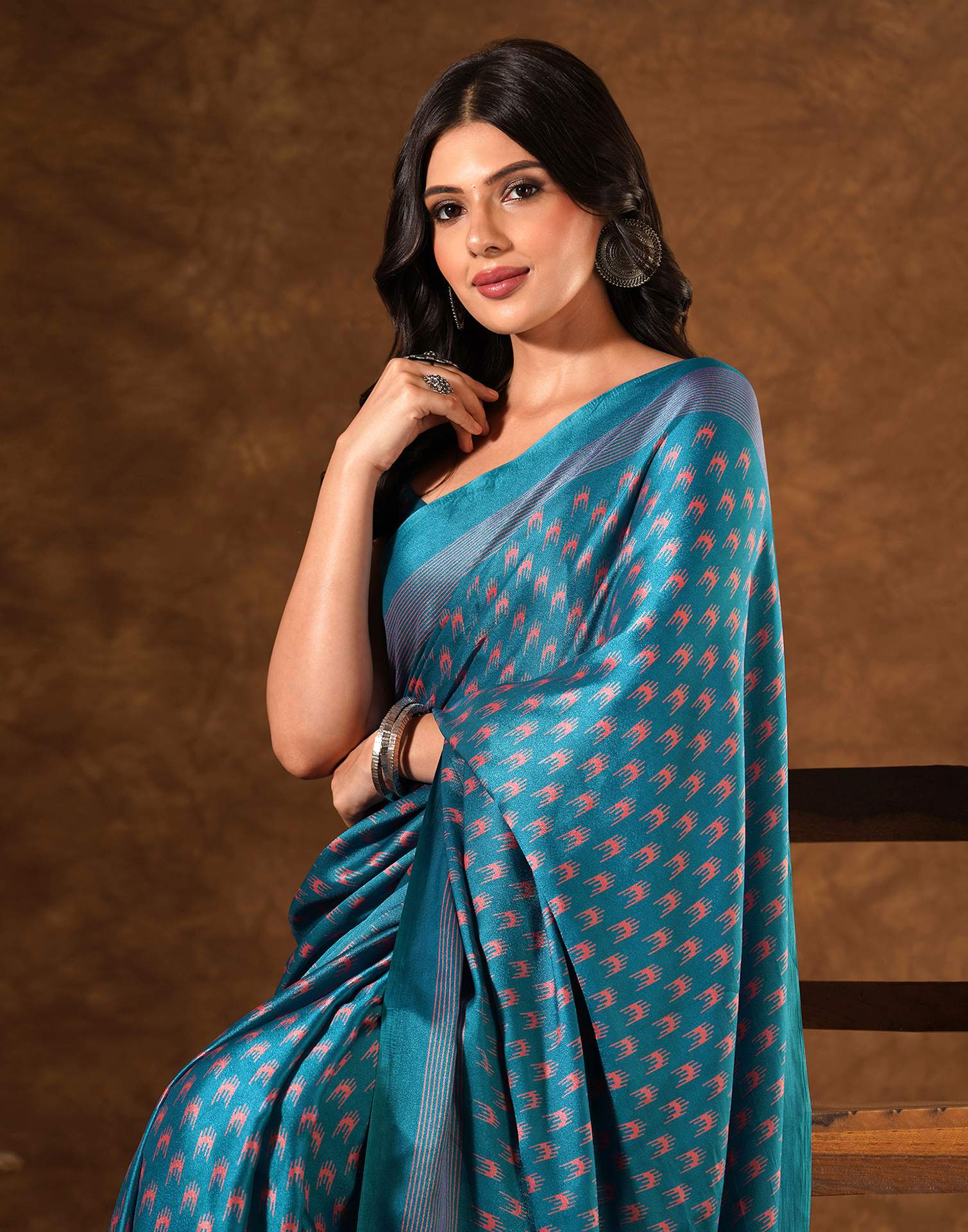 Blue Silk Printed Saree - Image 2