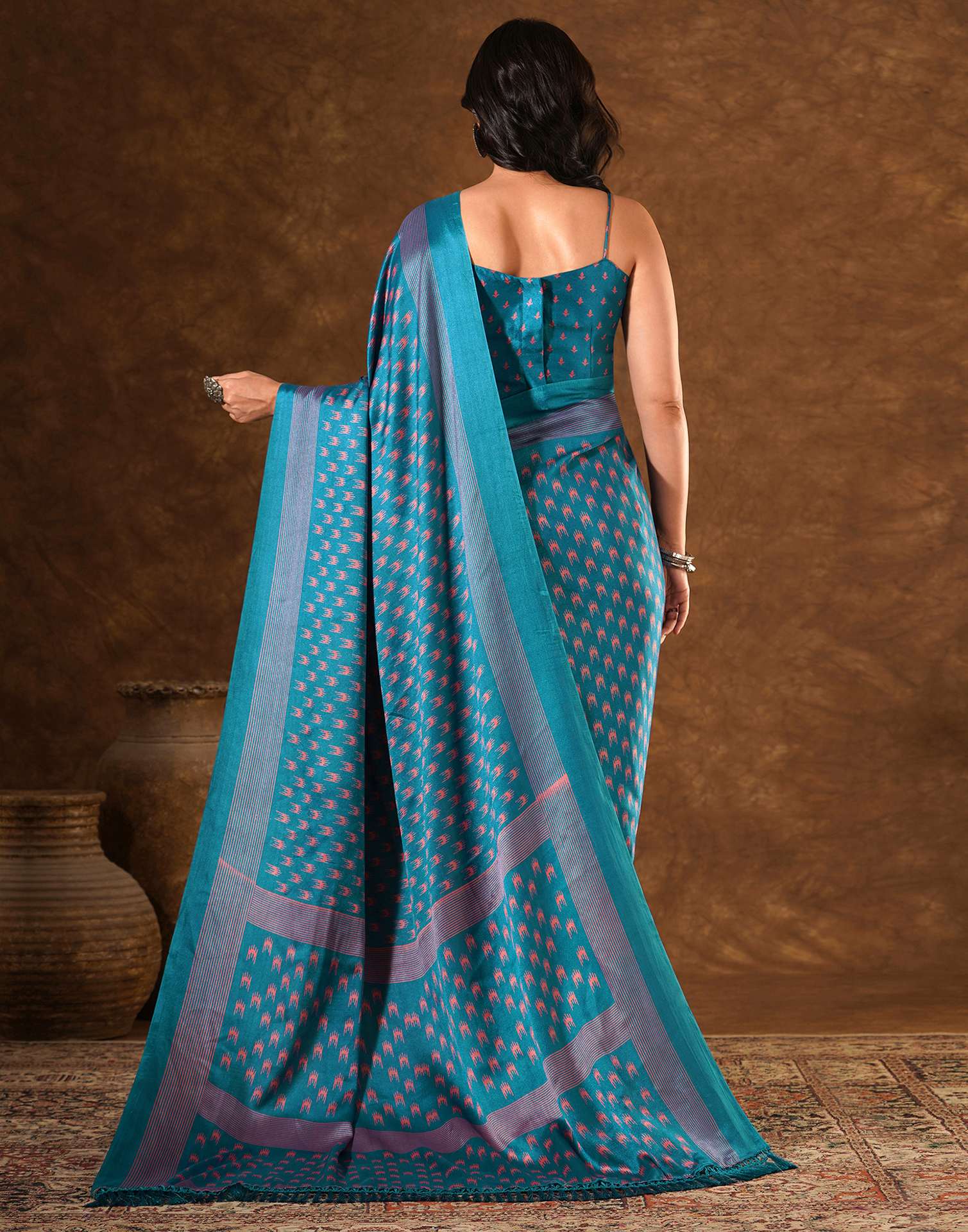 Blue Silk Printed Saree - Image 5