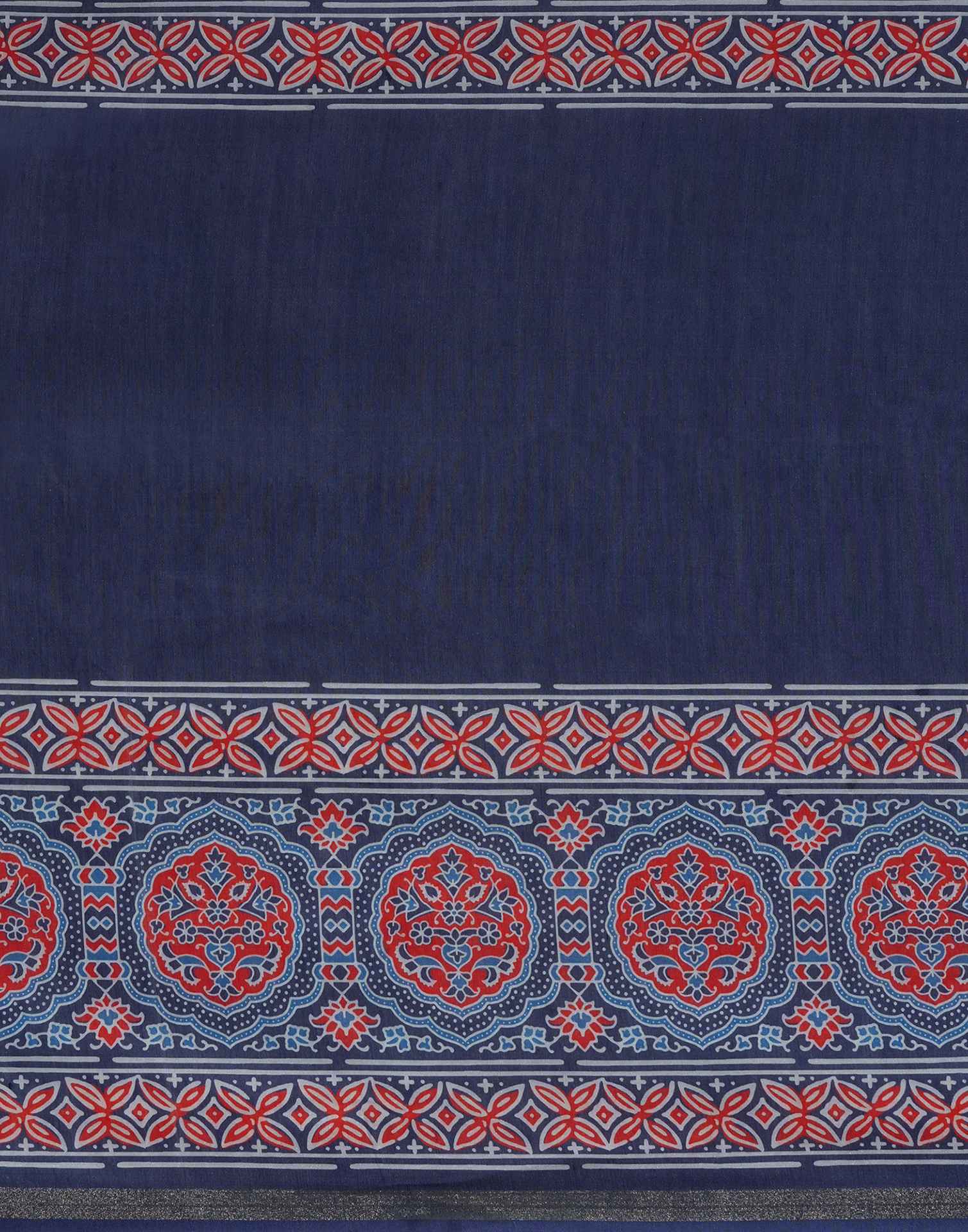 Blue Silk Printed Saree - Image 10