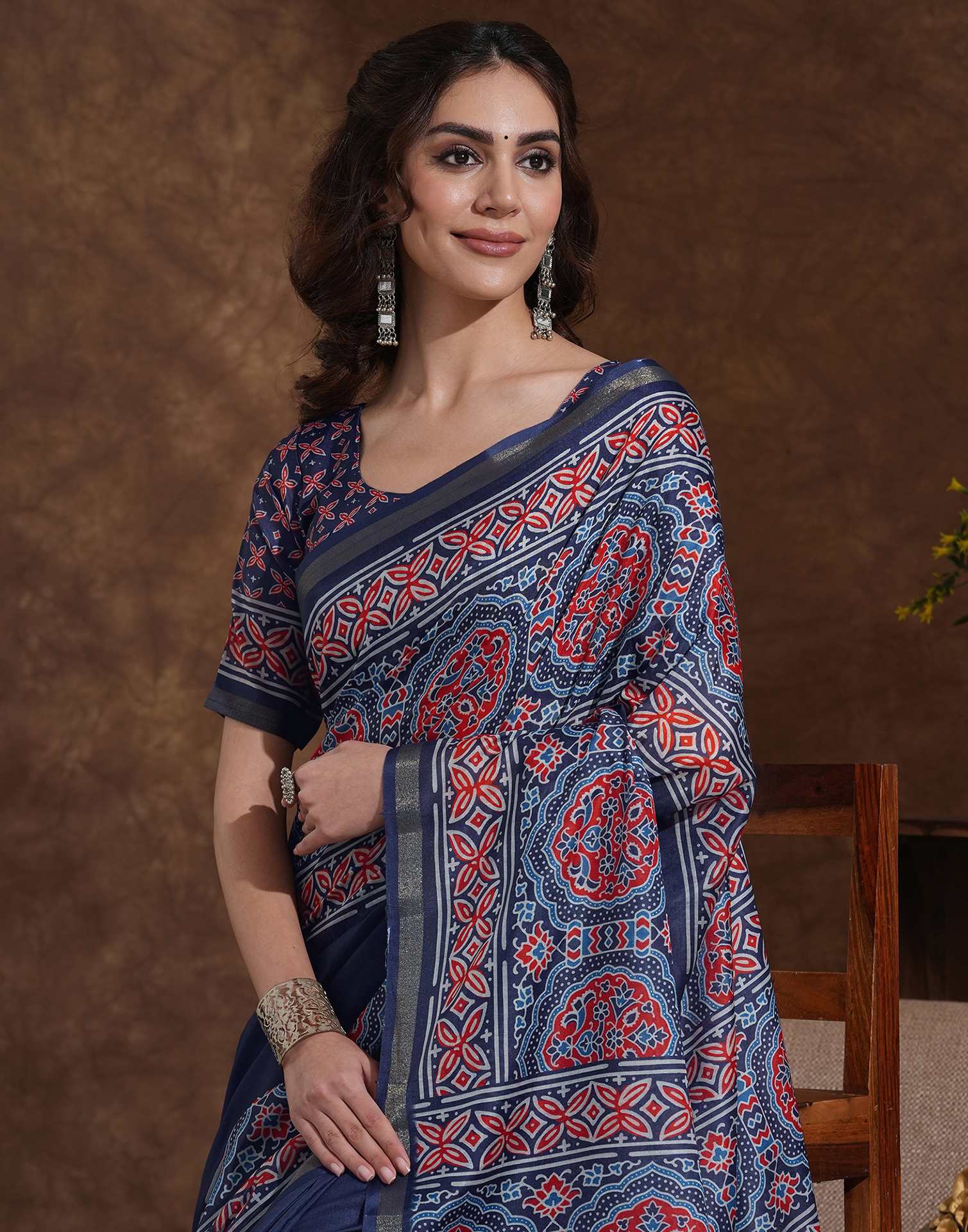 Blue Silk Printed Saree - Image 2