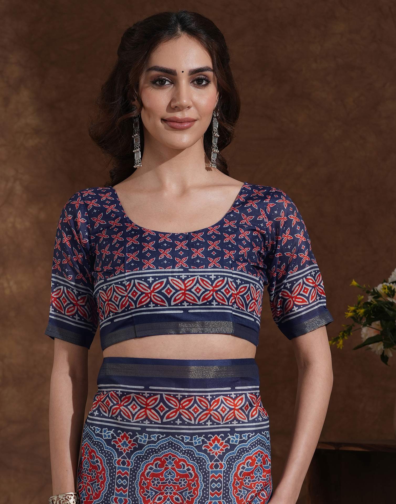 Blue Silk Printed Saree - Image 8