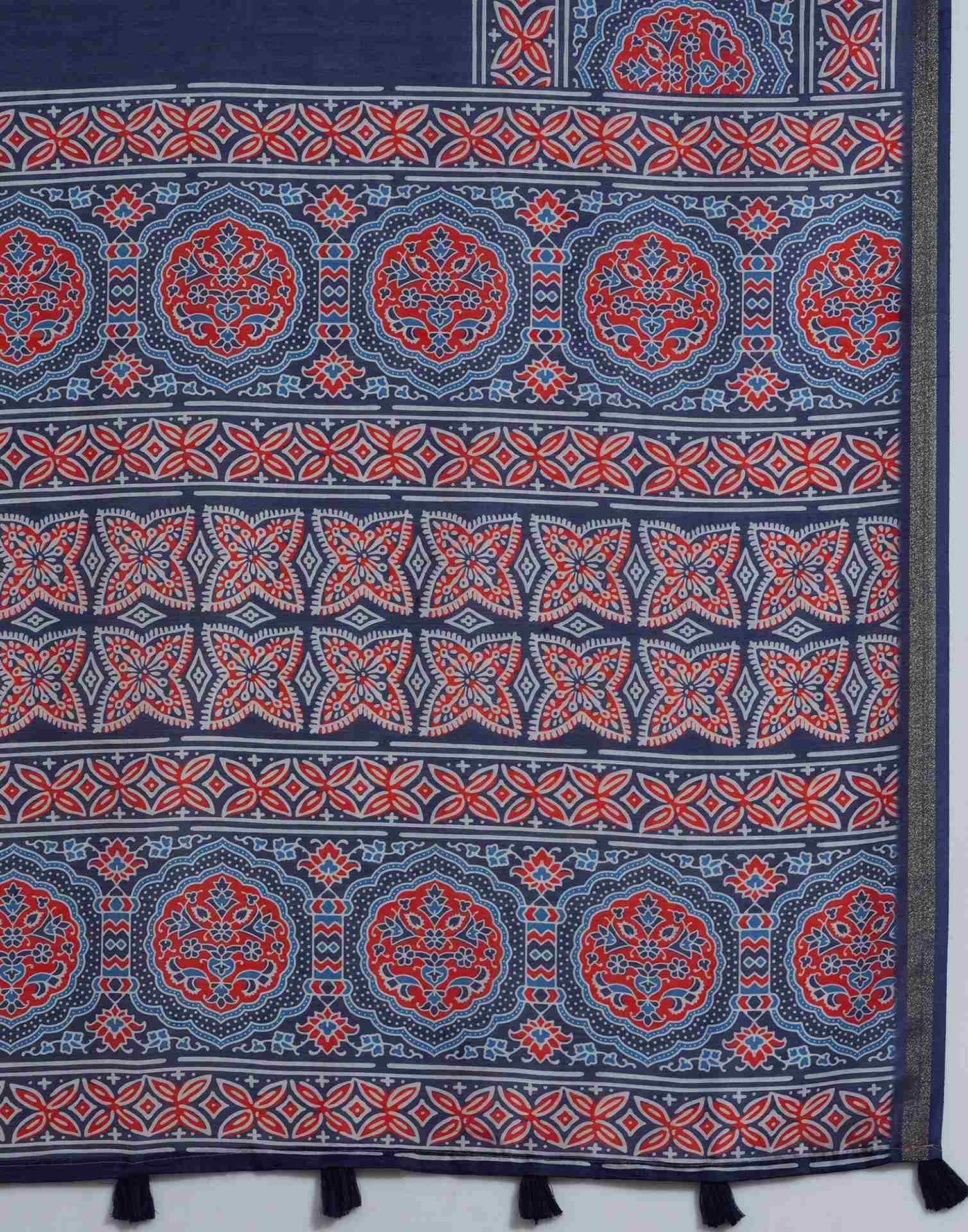 Blue Silk Printed Saree - Image 9
