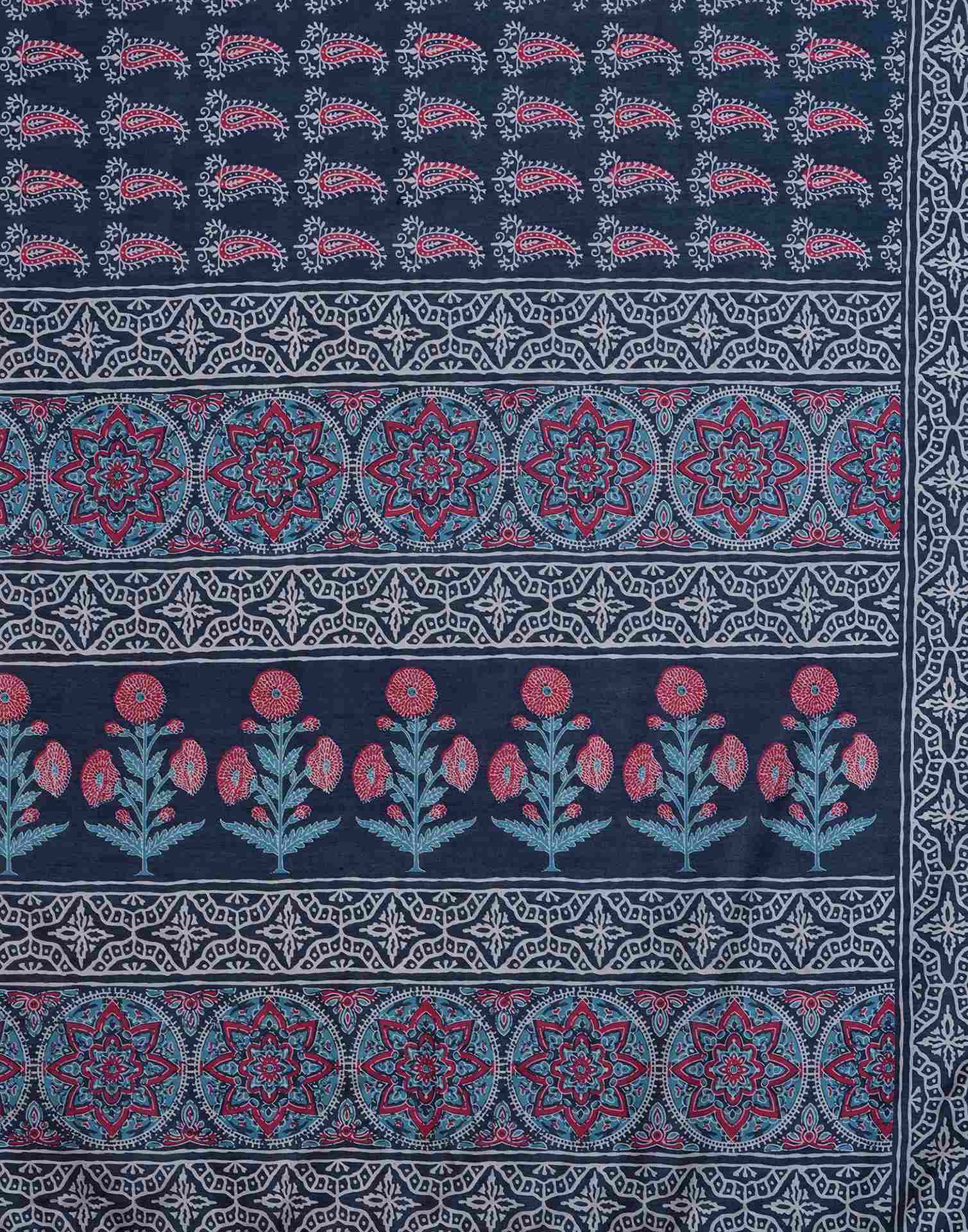 Blue Silk Printed Saree - Image 8