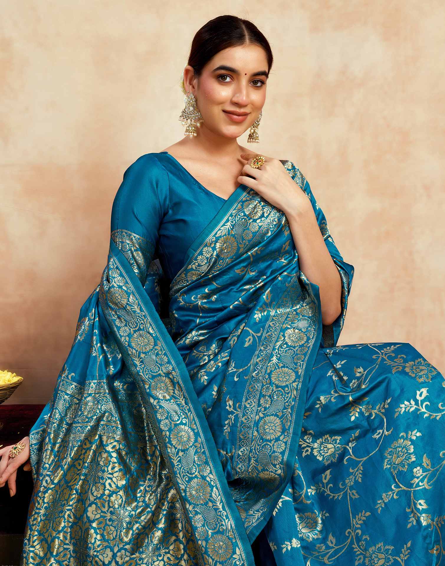 Blue Silk Woven Banarasi Saree - Image 2