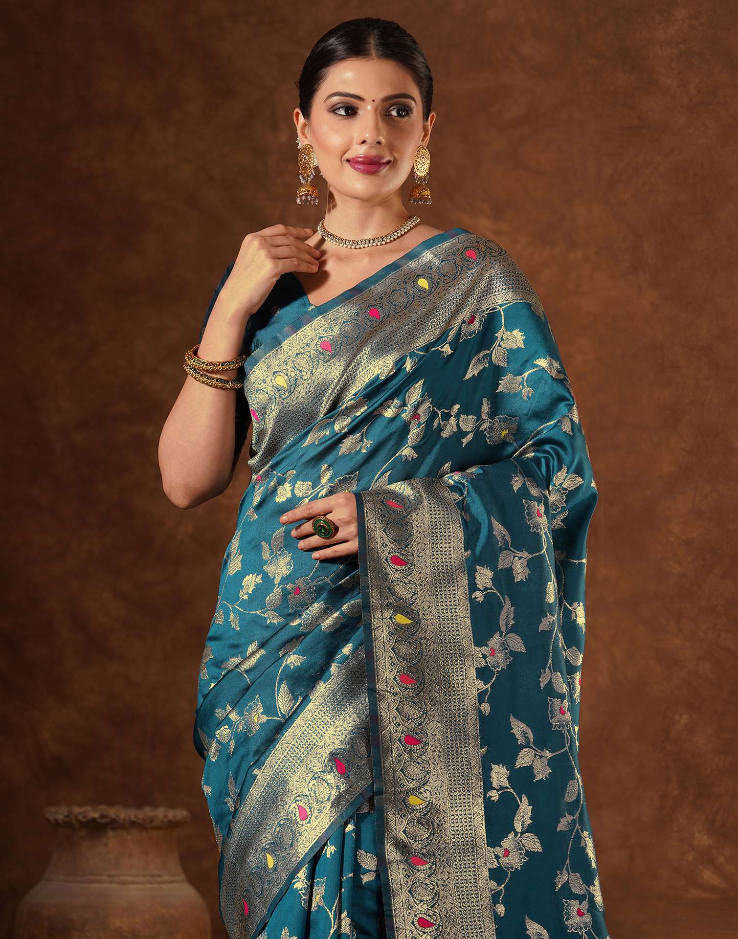Blue Silk Woven Banarasi Saree - Image 2
