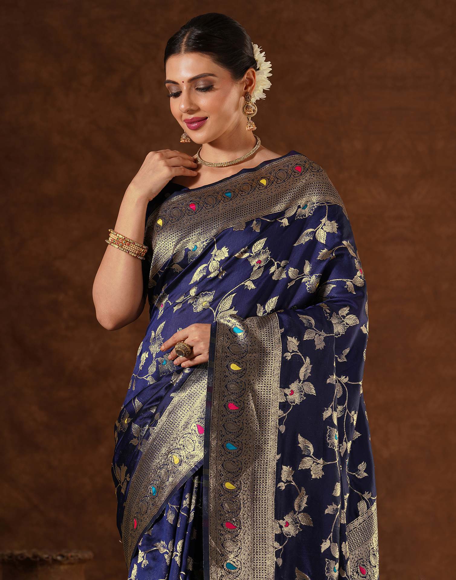 Blue Silk Woven Banarasi Saree - Image 2
