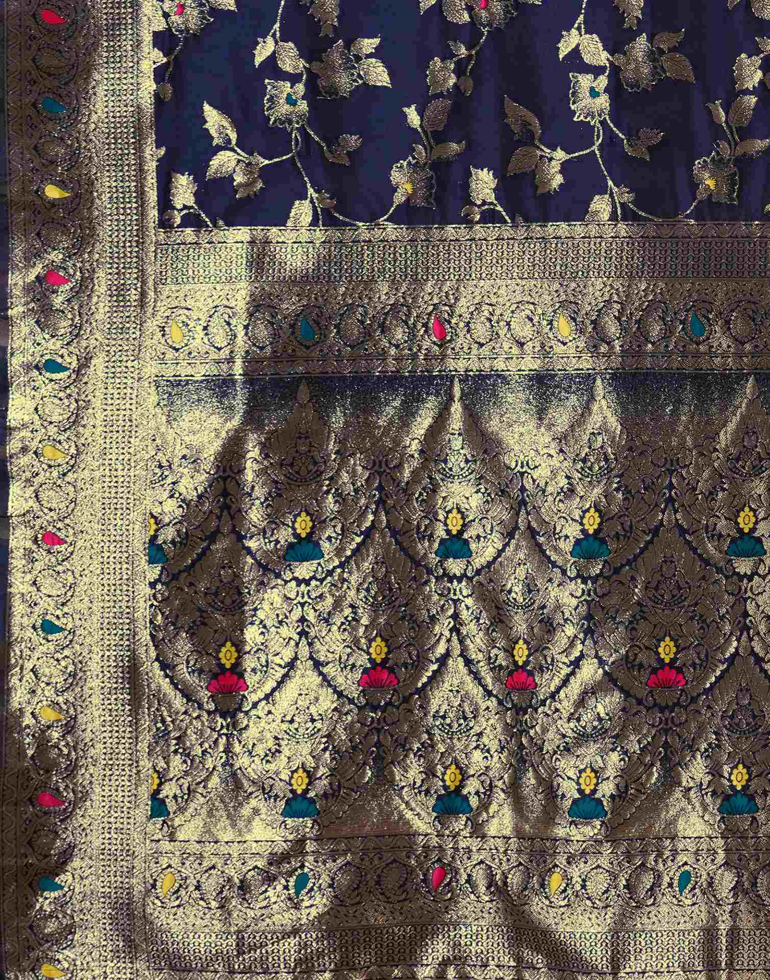 Blue Silk Woven Banarasi Saree - Image 7