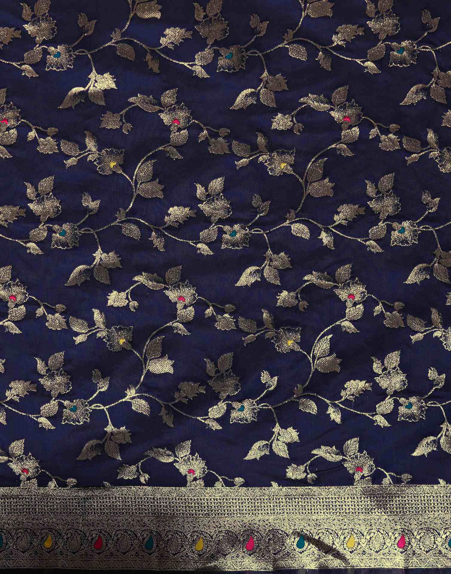 Blue Silk Woven Banarasi Saree - Image 8