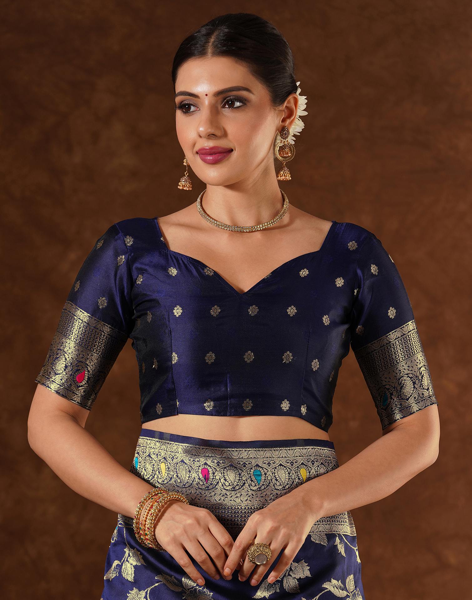 Blue Silk Woven Banarasi Saree - Image 9