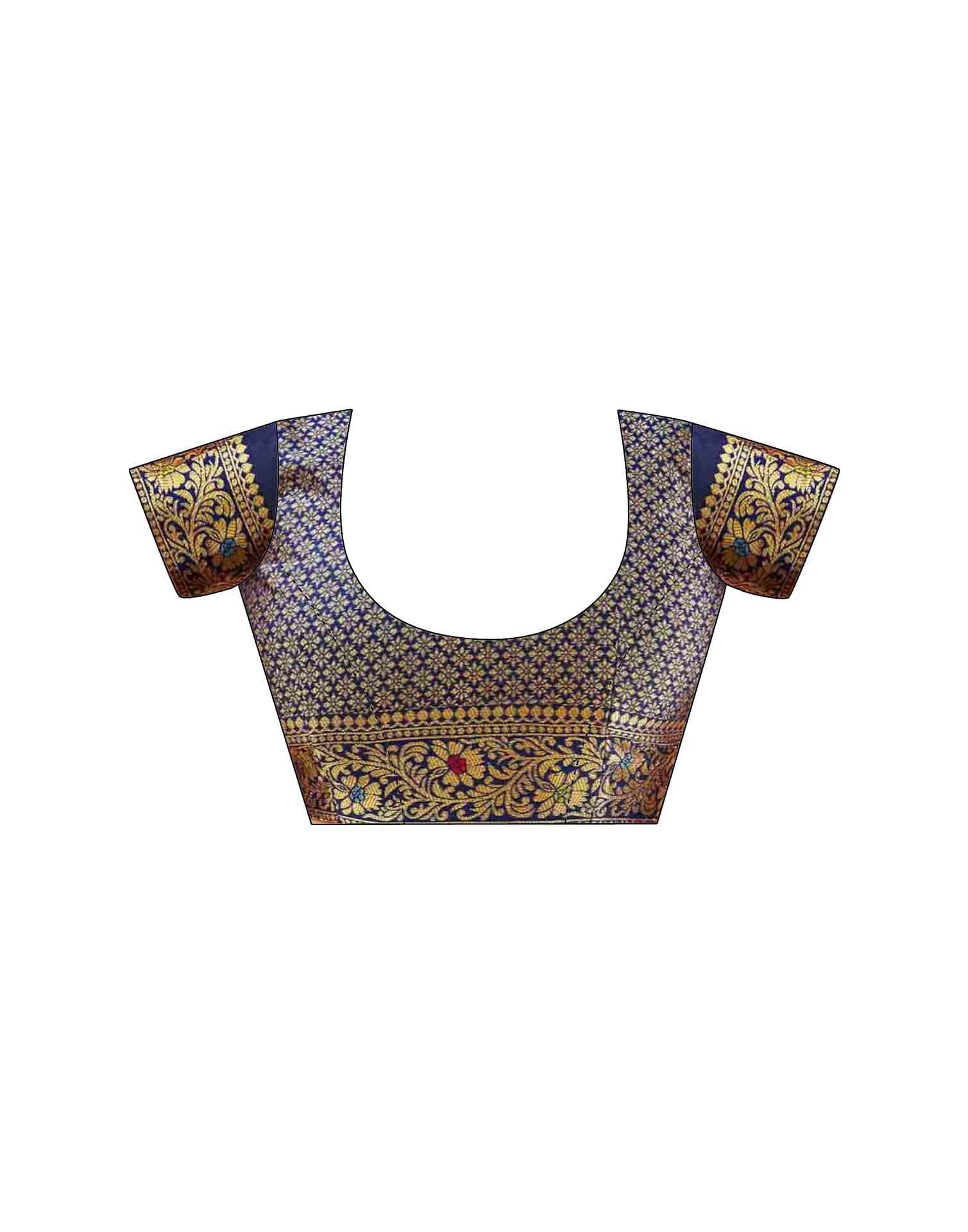 Blue Silk Woven Banarasi Saree - Image 10