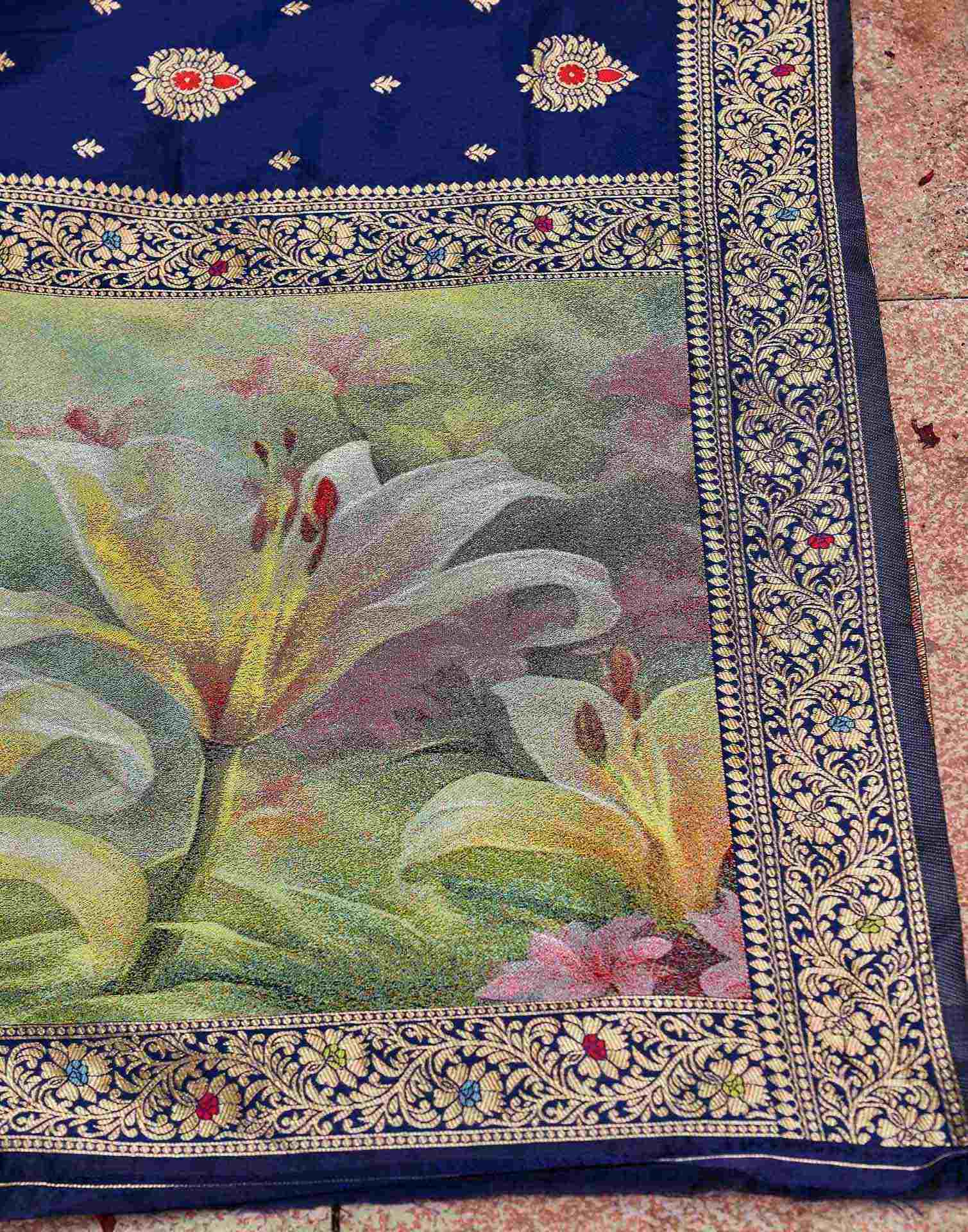 Blue Silk Woven Banarasi Saree - Image 8