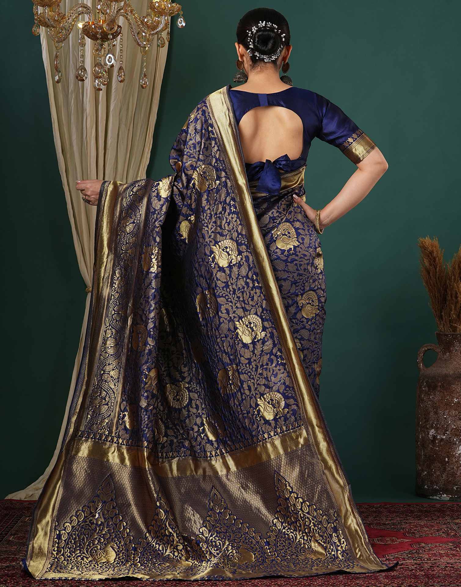 Blue Silk Woven Banarasi Saree - Image 7