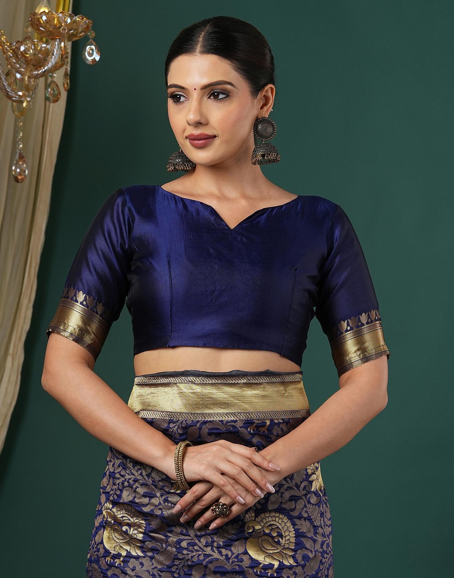 Blue Silk Woven Banarasi Saree - Image 8