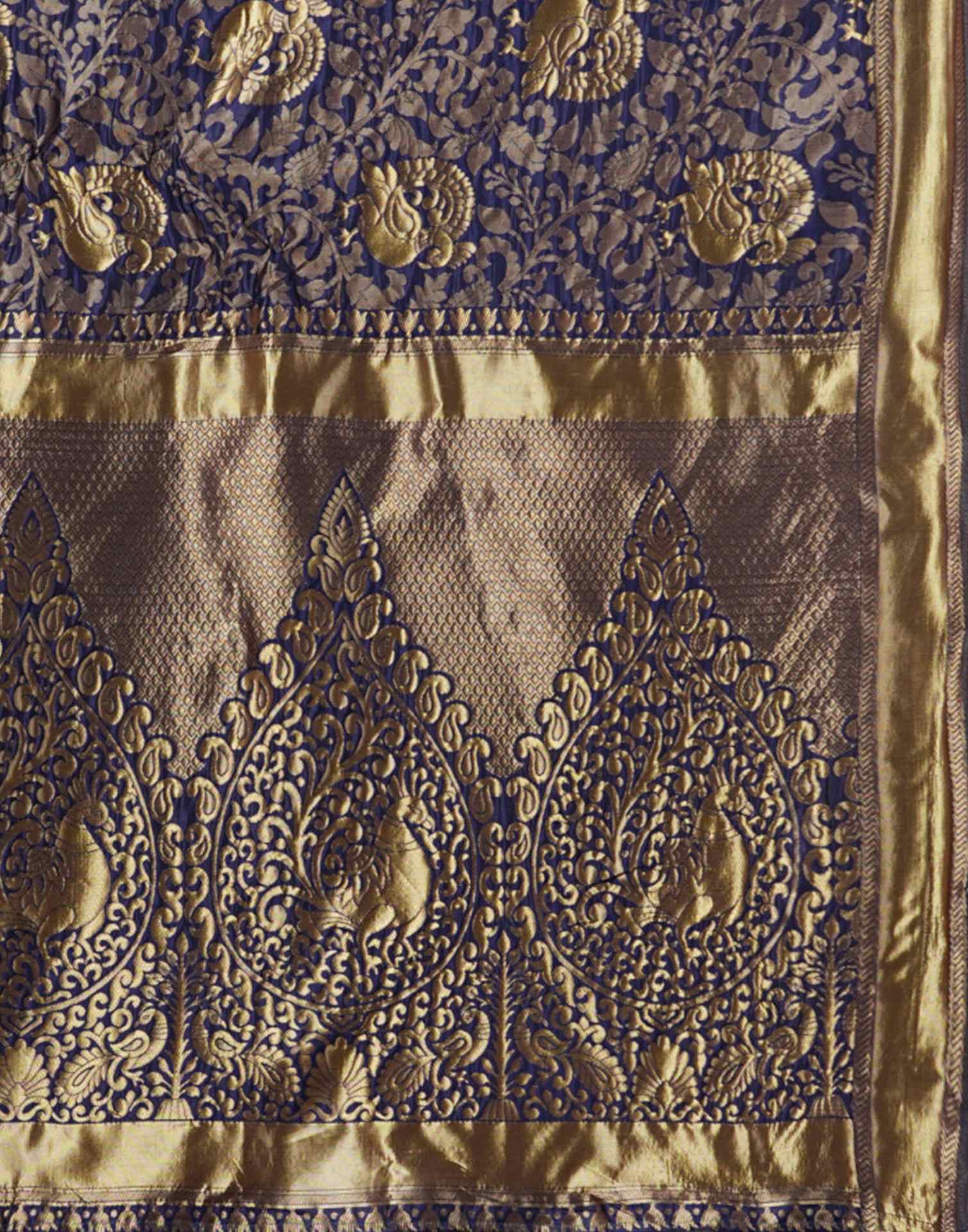 Blue Silk Woven Banarasi Saree - Image 9