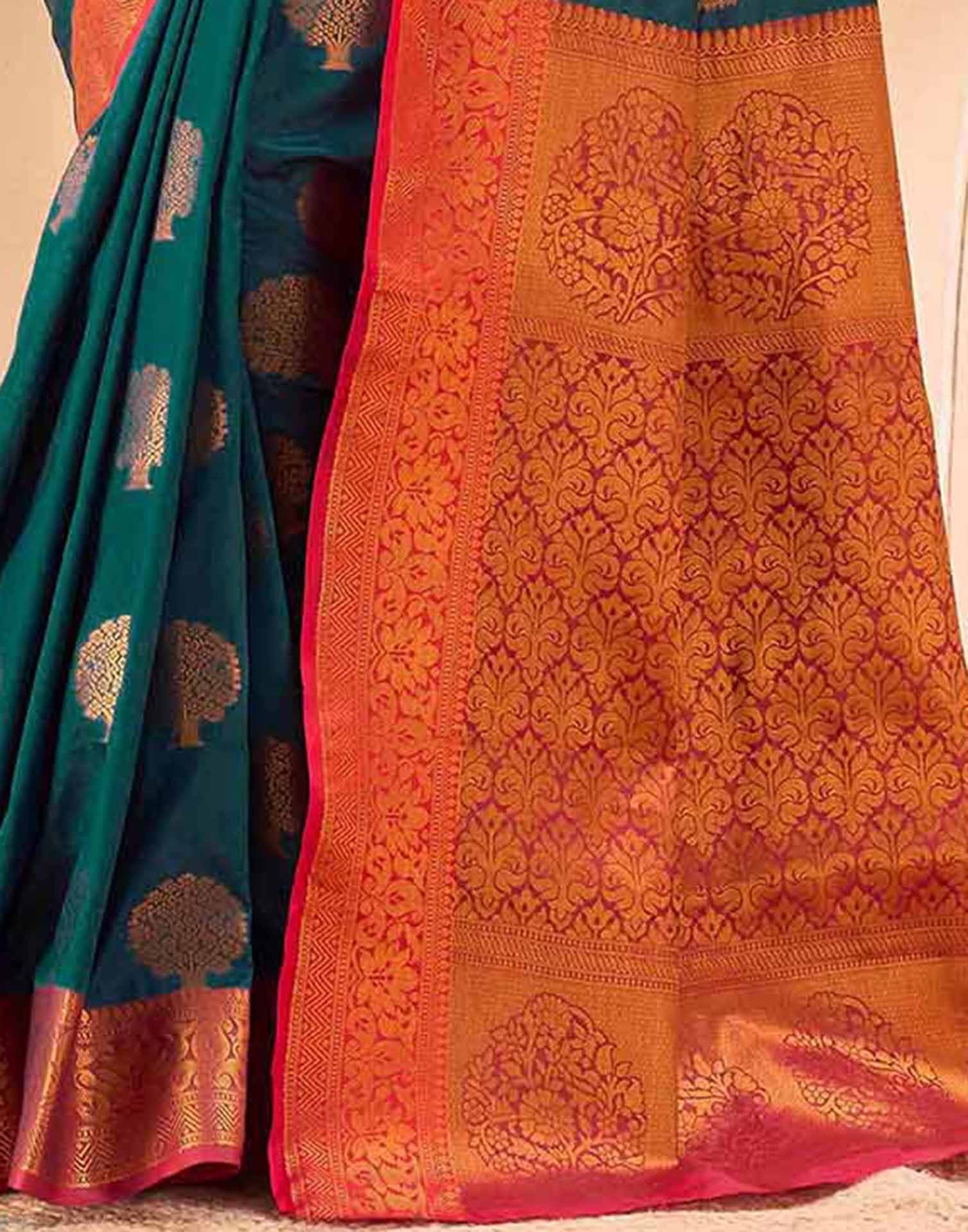 Blue Silk Woven Banarasi Saree - Image 7