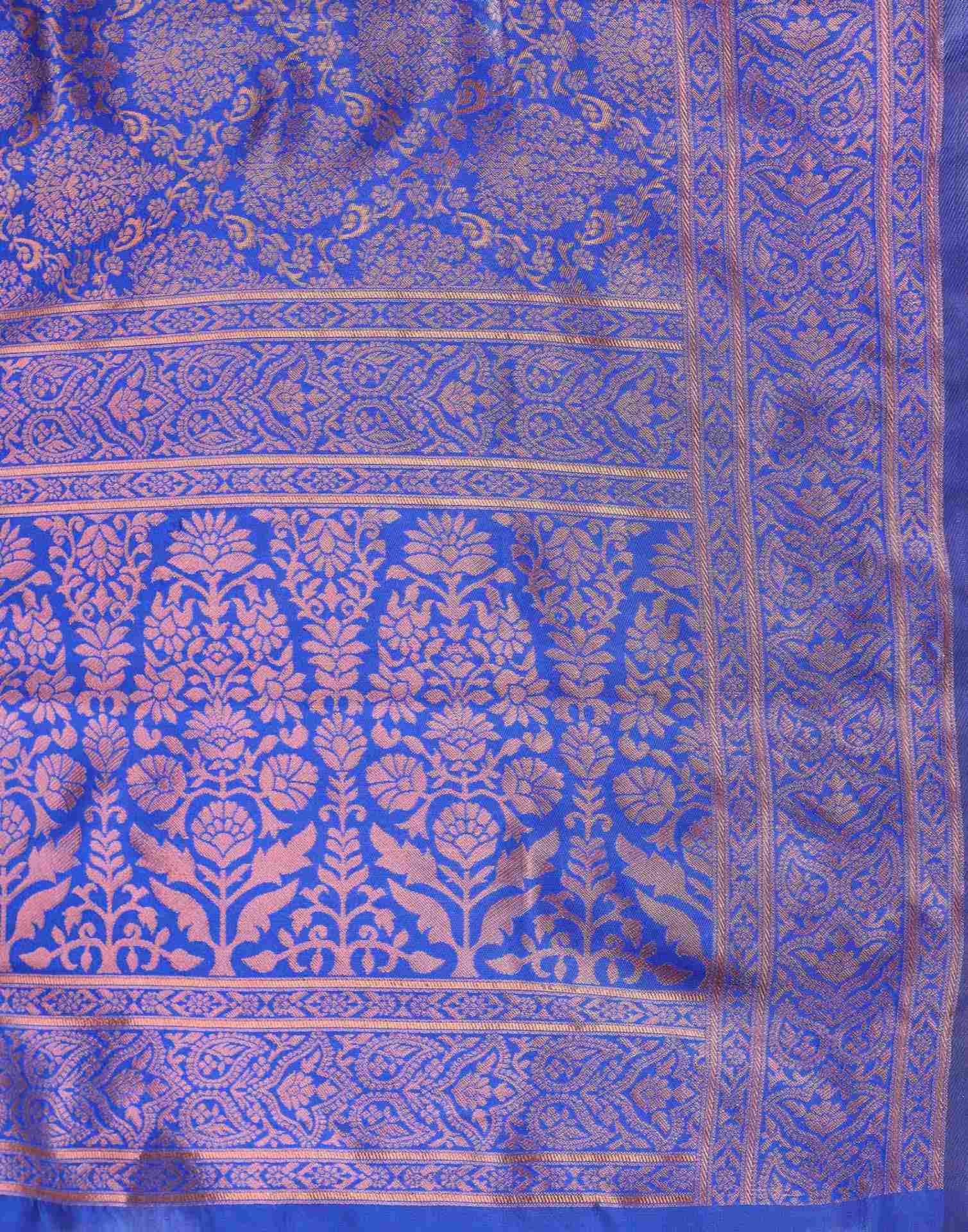 Blue Silk Woven Banarasi Saree - Image 6