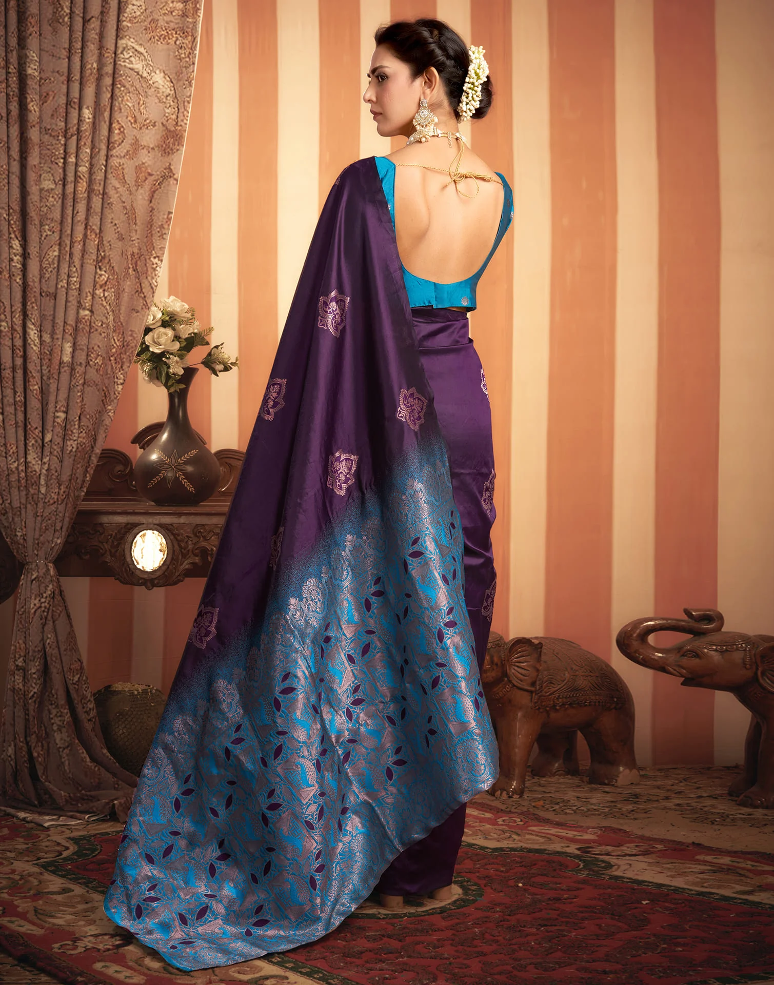 Blue Silk Woven Banarasi Saree - Image 7