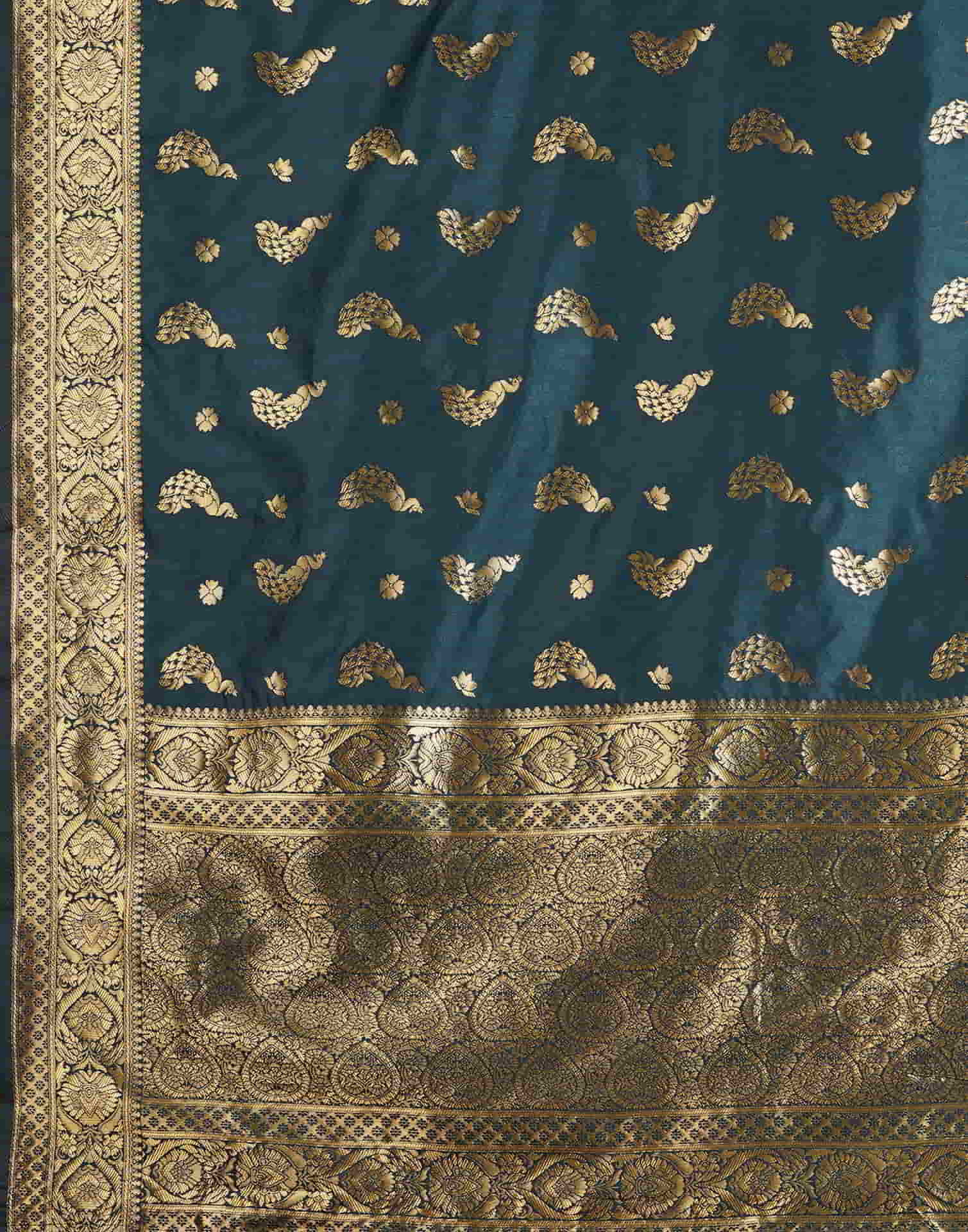 Dark Rama Blue Silk Woven Banarasi Saree - Image 6