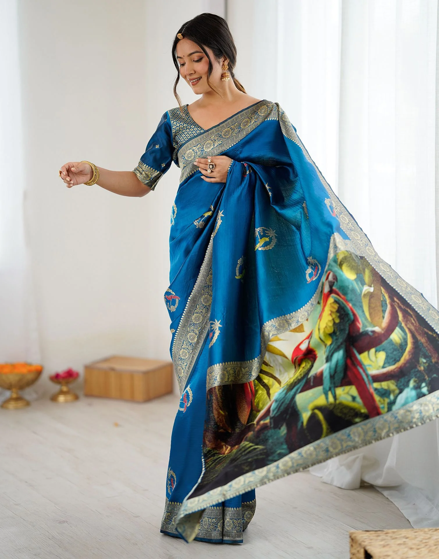 Blue Silk Woven Saree - Image 4