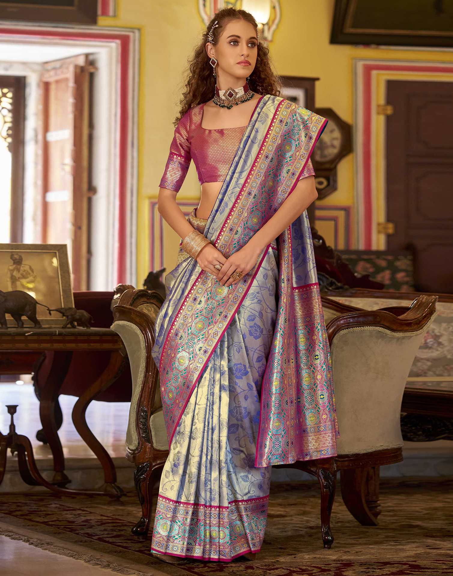 Blue Tissue Silk Woven Banarasi Saree - Image 2