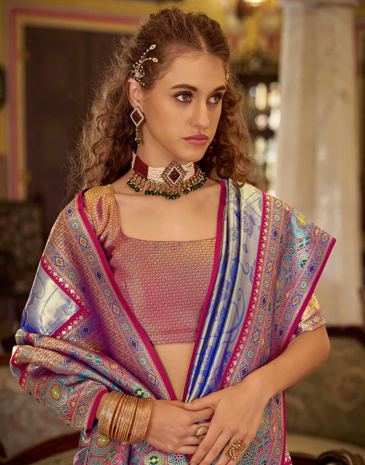 Blue Tissue Silk Woven Banarasi Saree - Image 4