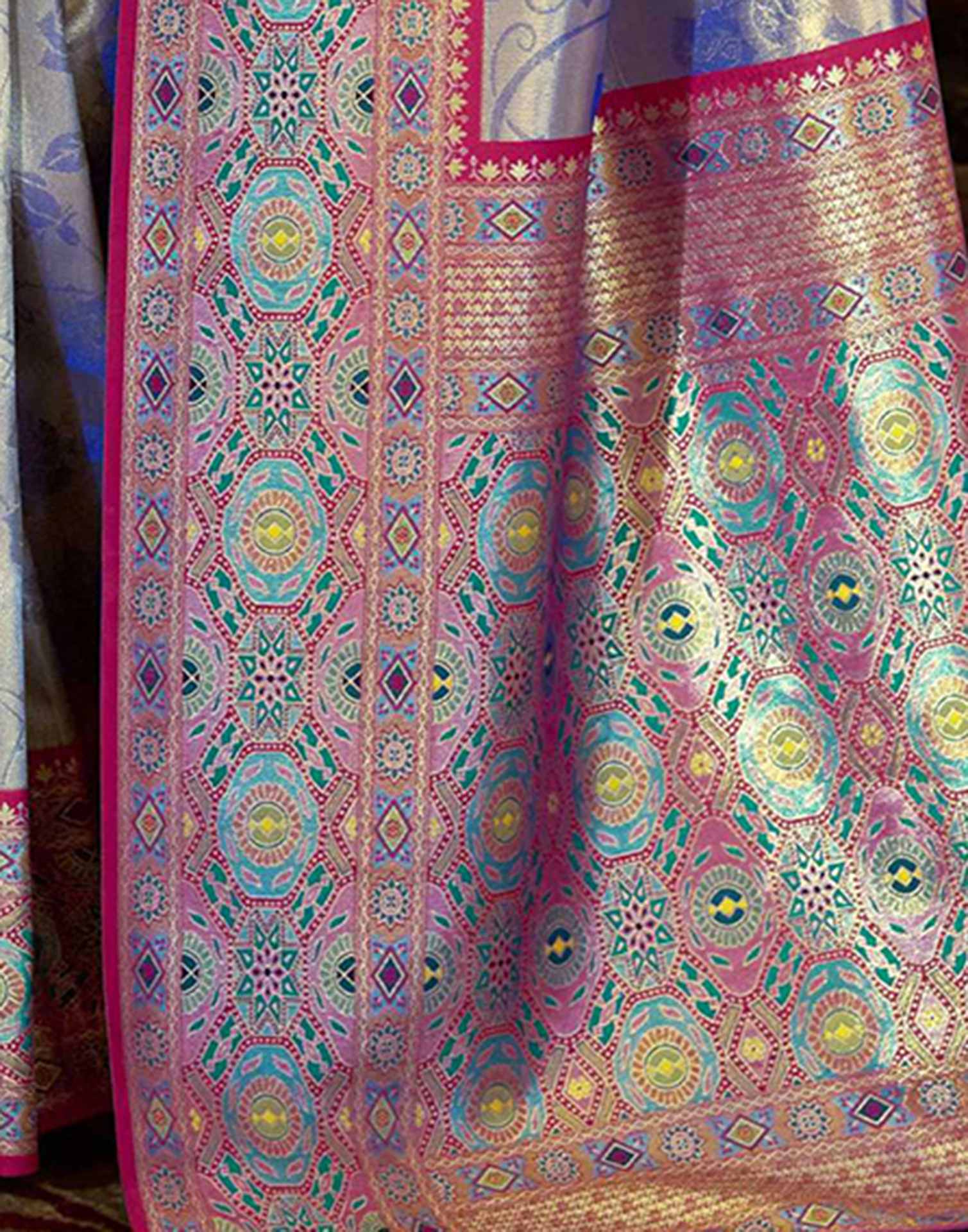 Blue Tissue Silk Woven Banarasi Saree - Image 5