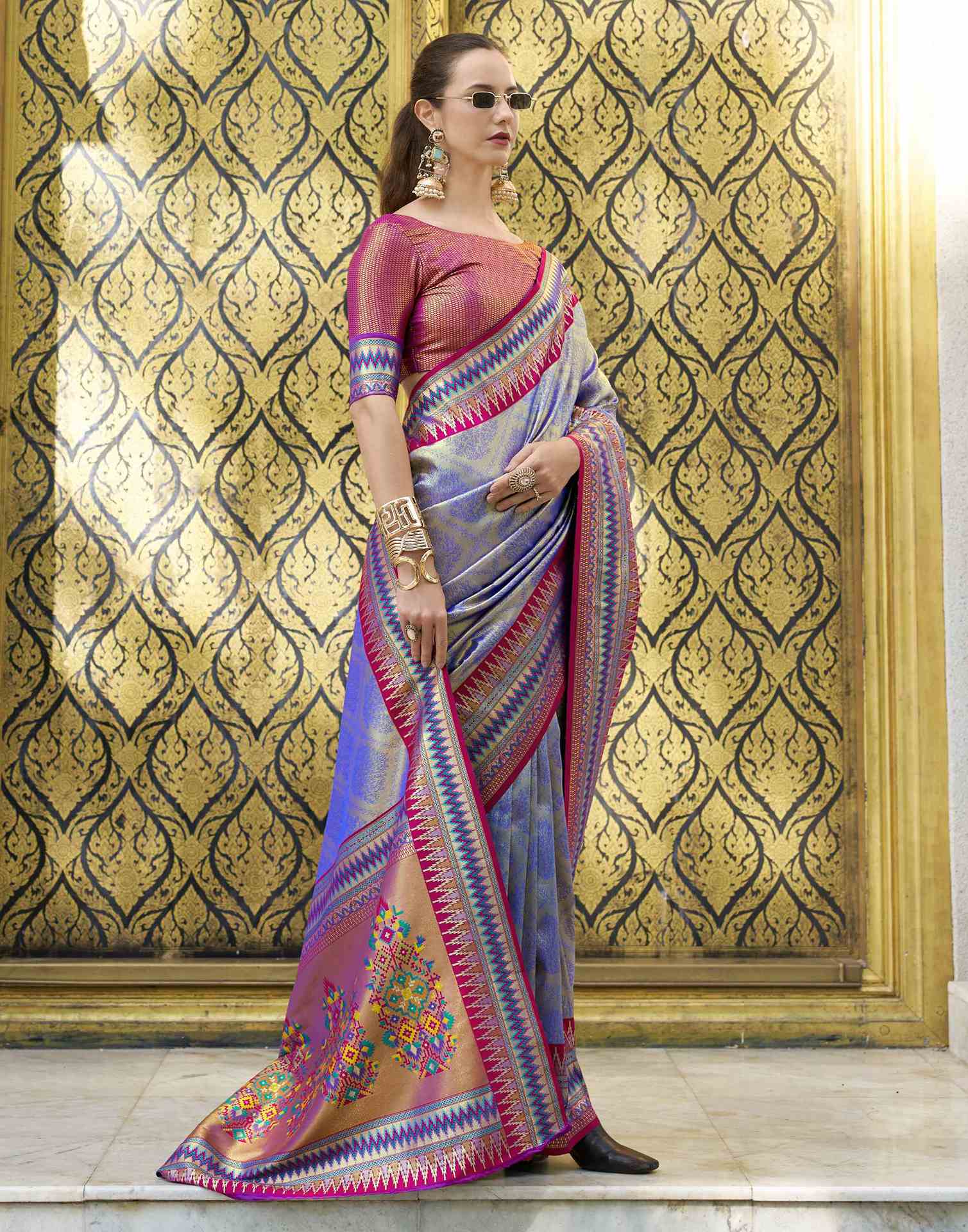 Blue Tissue Silk Woven Paithani Saree - Image 4