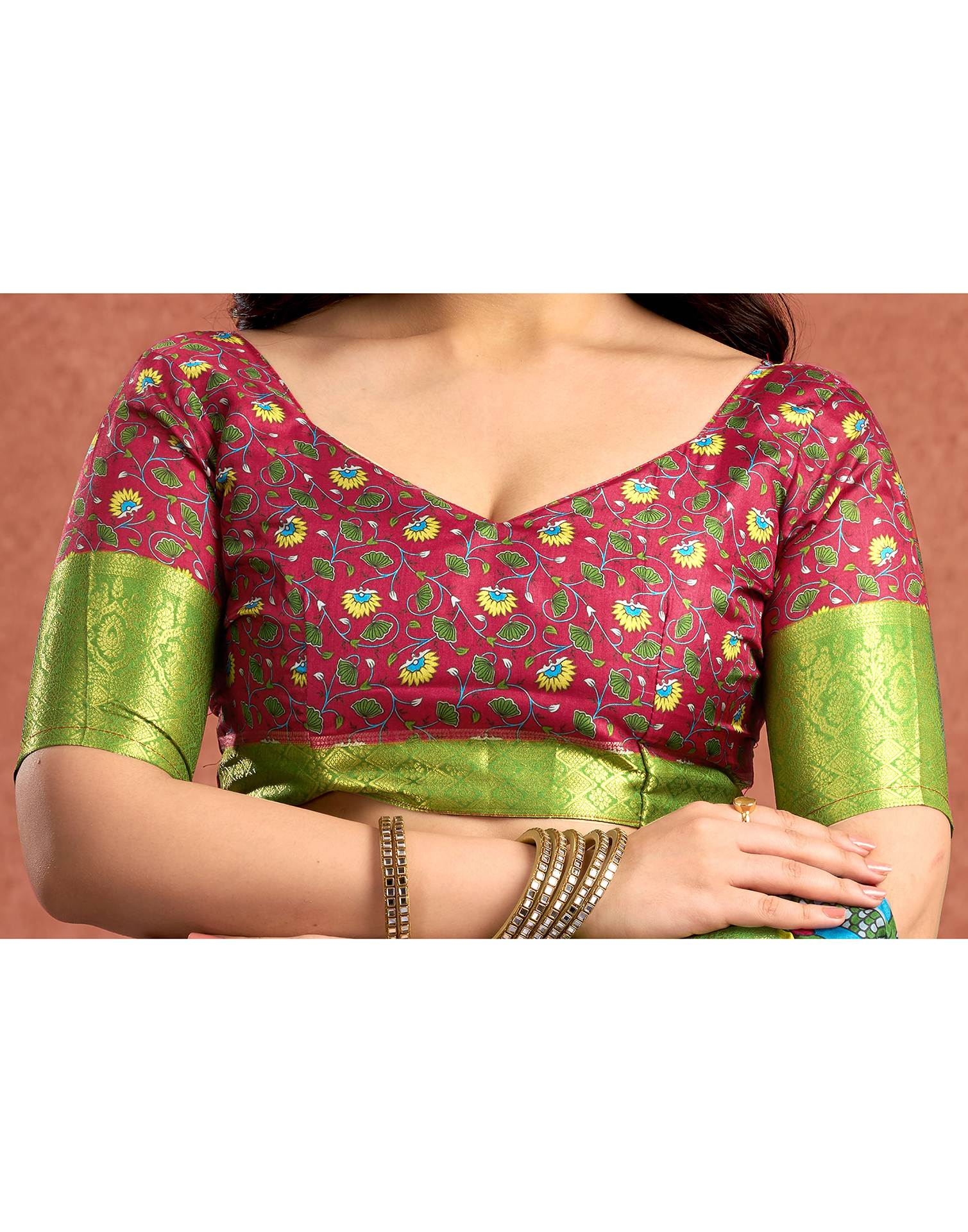 Blue Tussar Silk Printed Kalamkari Saree - Image 8
