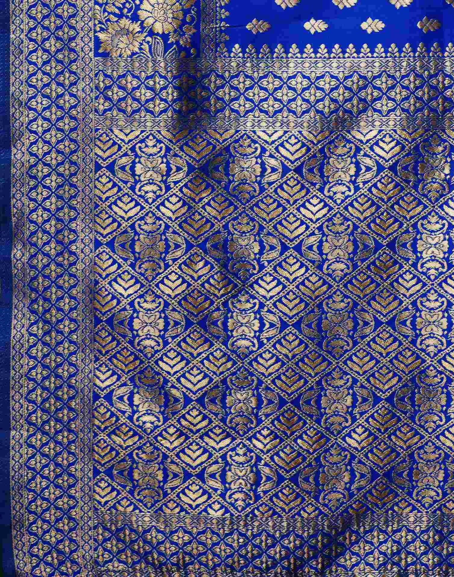Blue Silk Woven Banarasi Saree - Image 8