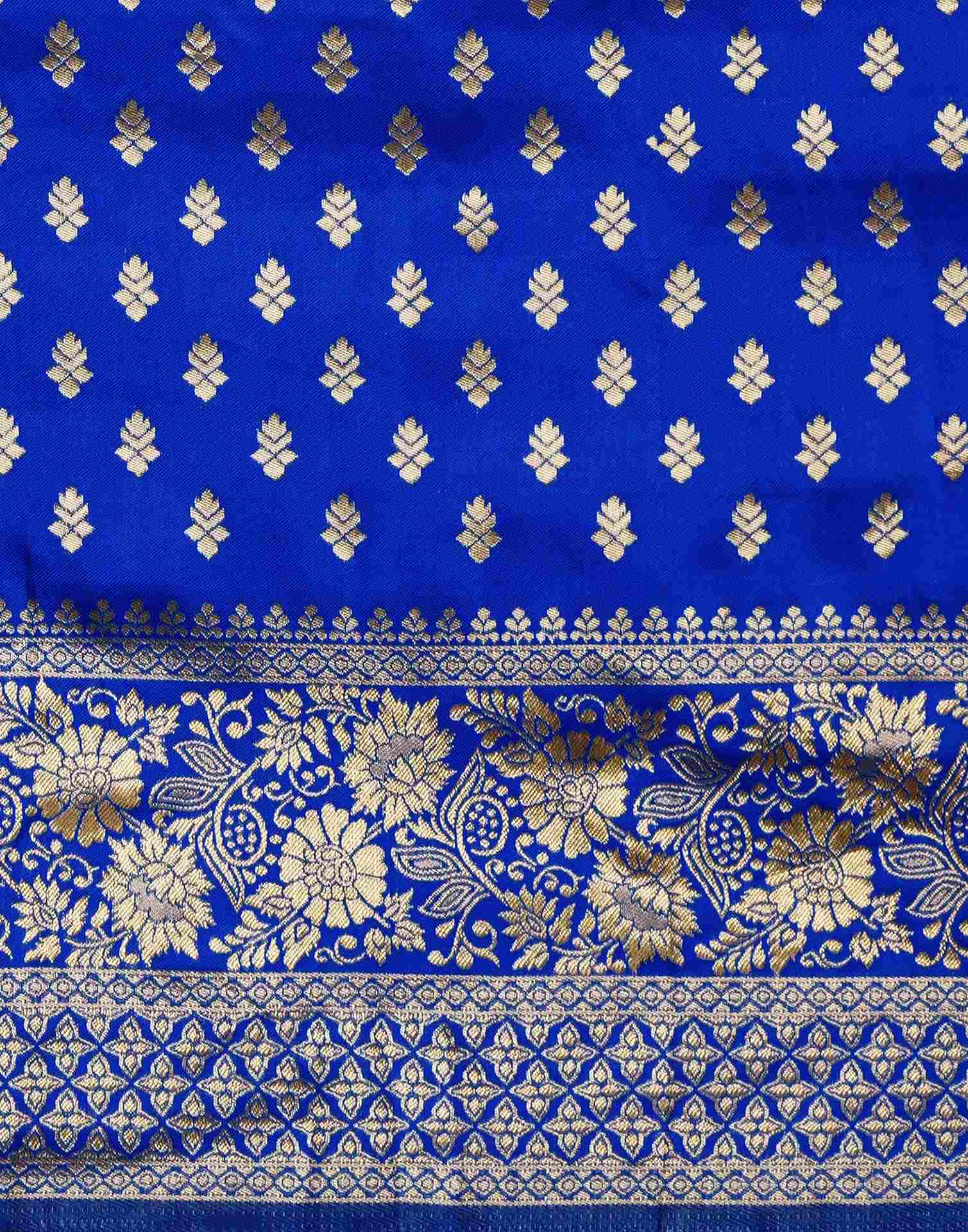 Blue Silk Woven Banarasi Saree - Image 9