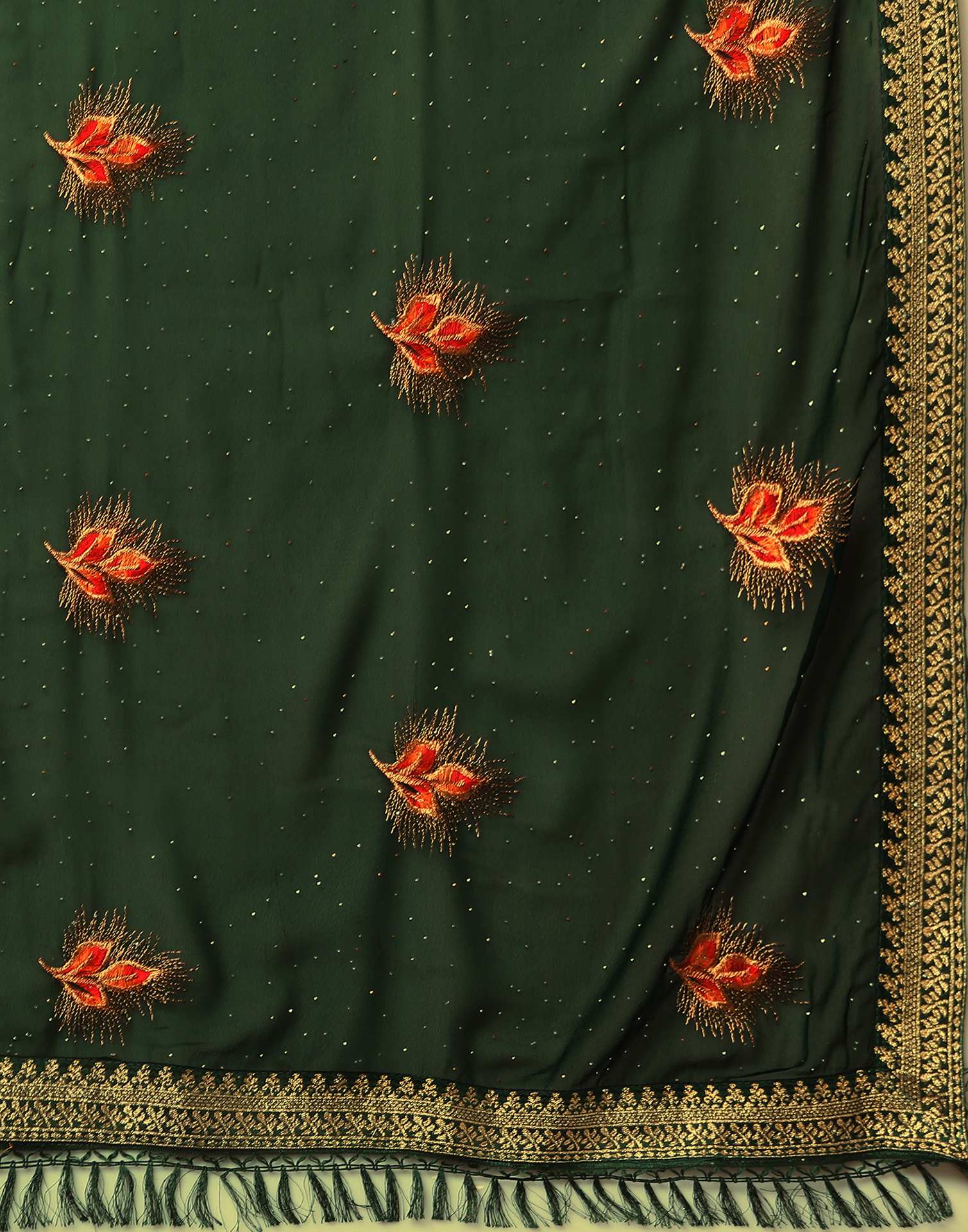 Bottle Green Georgette Stone Work Swarovski Saree - Image 7