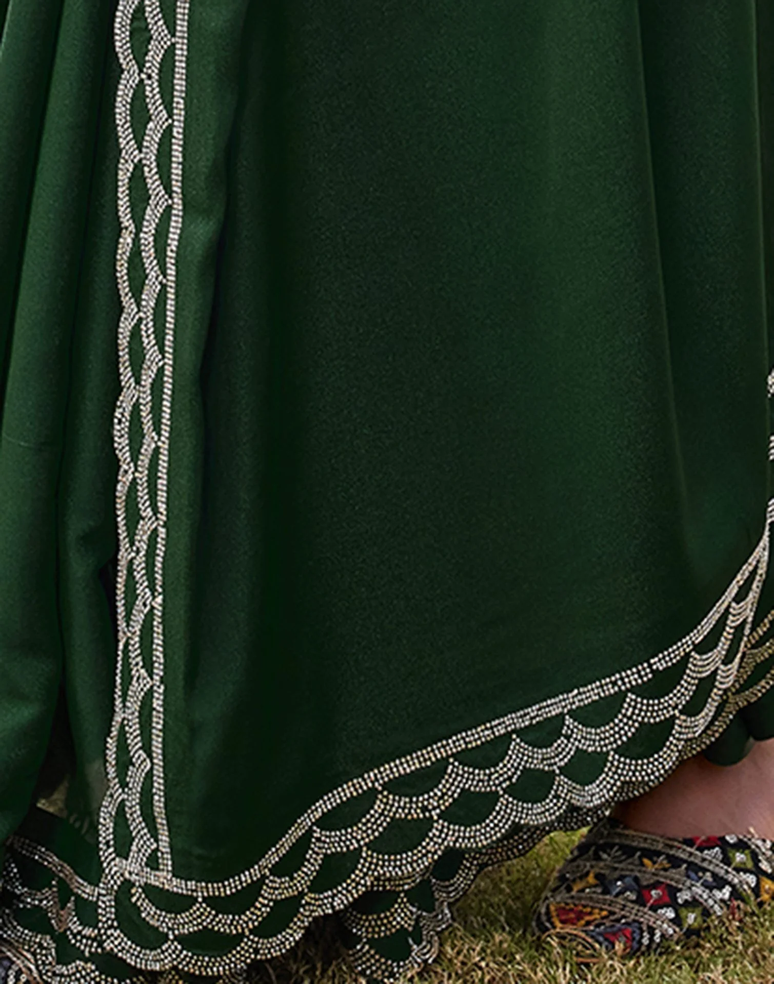 Bottle Green Shimmer Stone Work Embellished Saree - Image 9