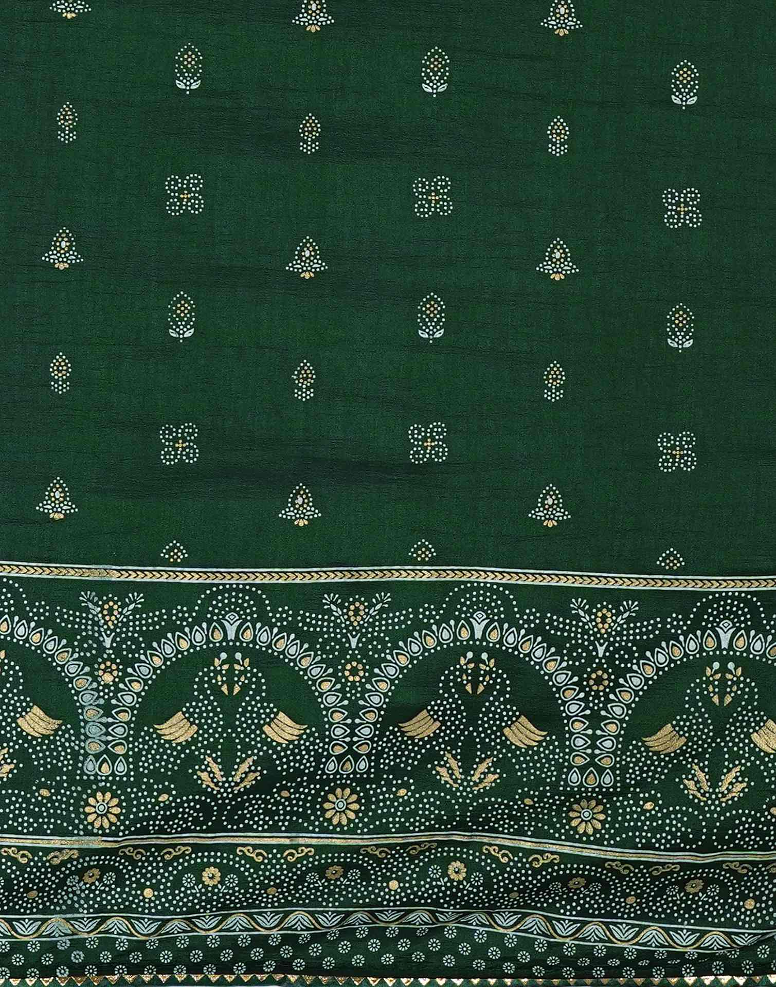 Bottle Green Silk Printed Saree - Image 10