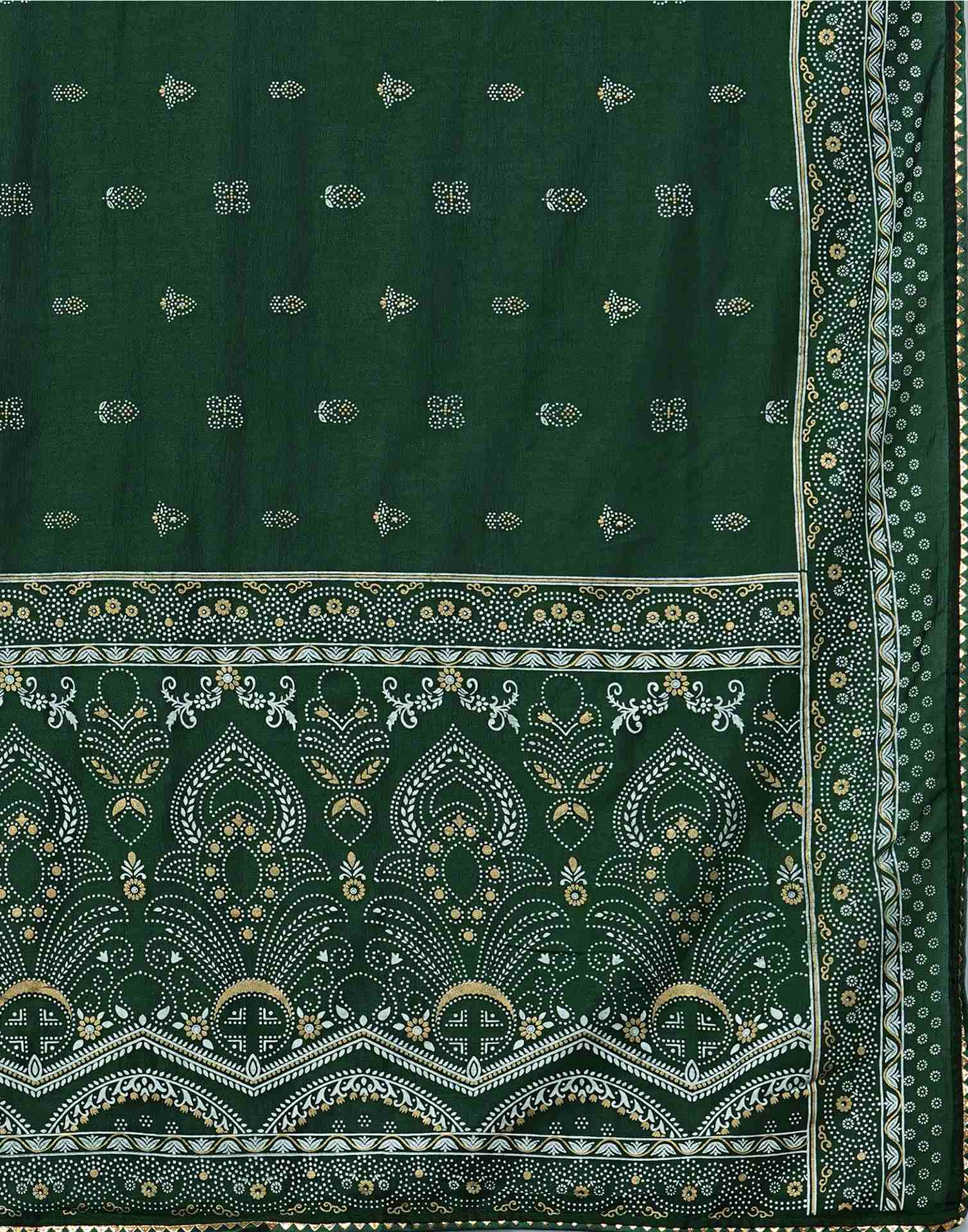Bottle Green Silk Printed Saree - Image 9