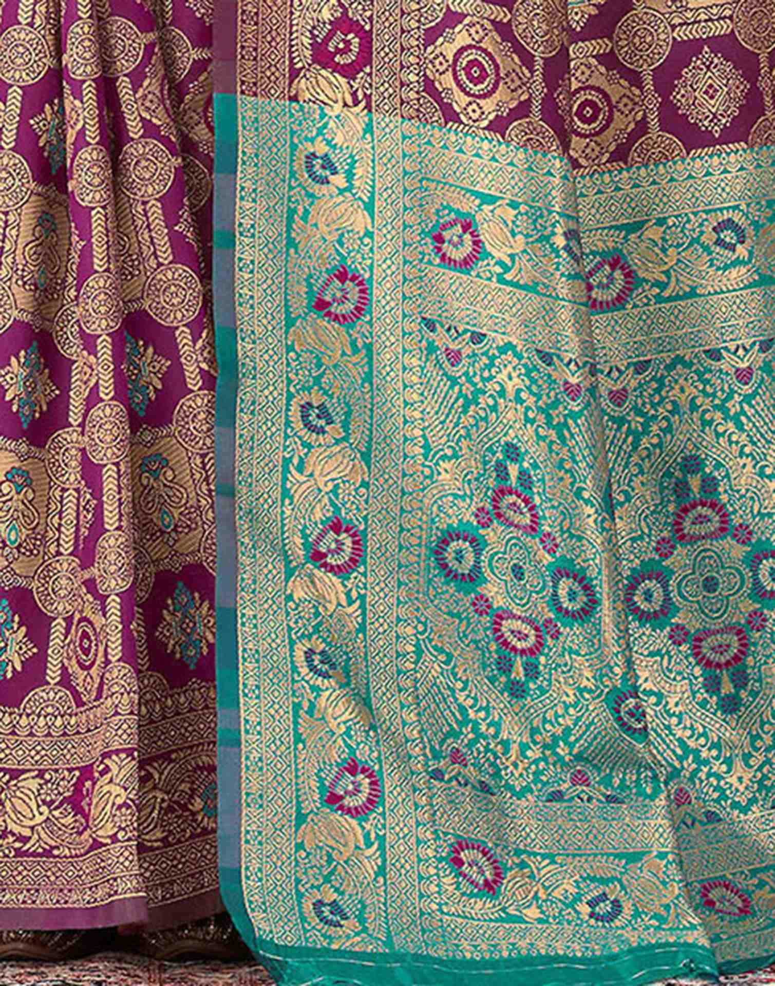 Bottle Green Silk Woven Banarasi Saree - Image 7