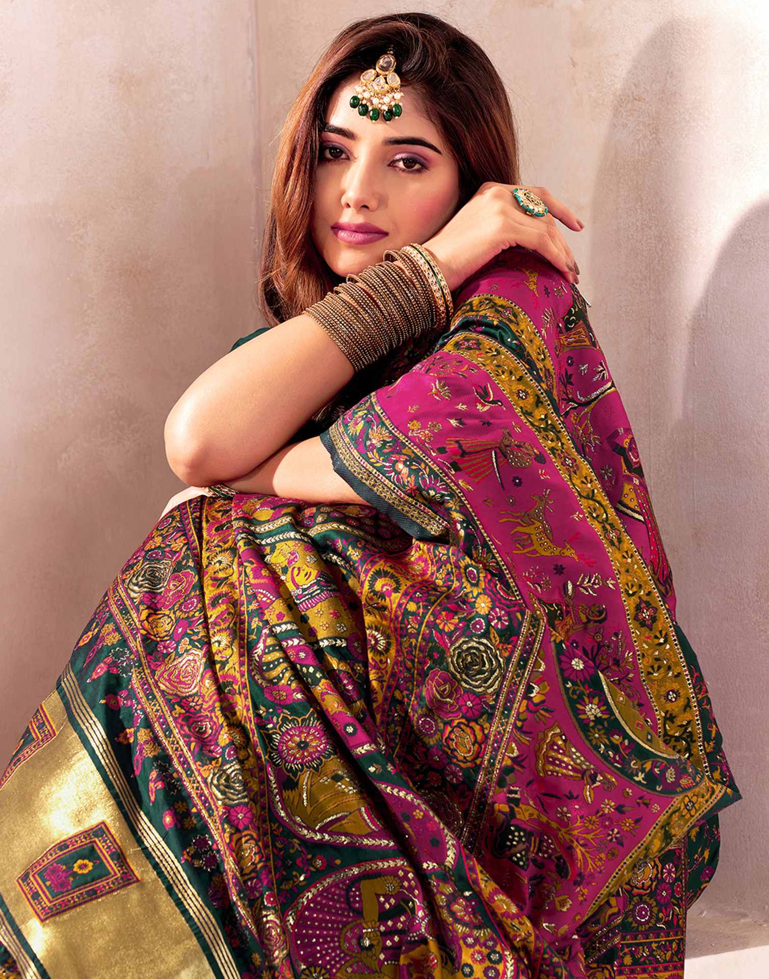 Bottle Green Silk Woven Patola Saree - Image 2