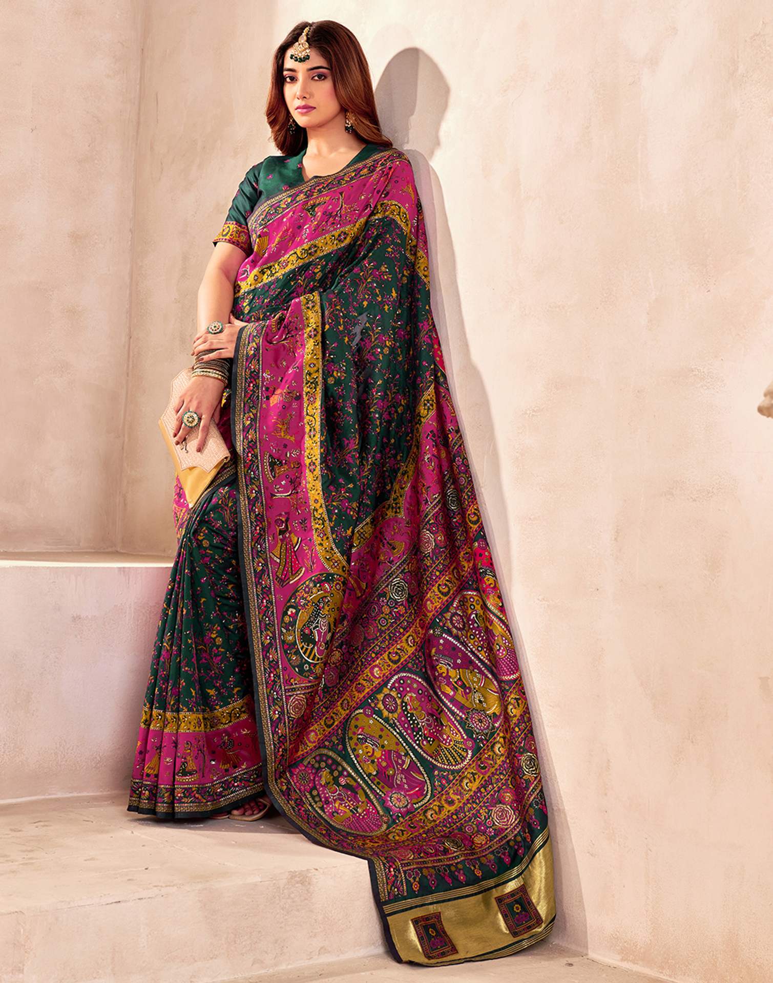 Bottle Green Silk Woven Patola Saree - Image 5