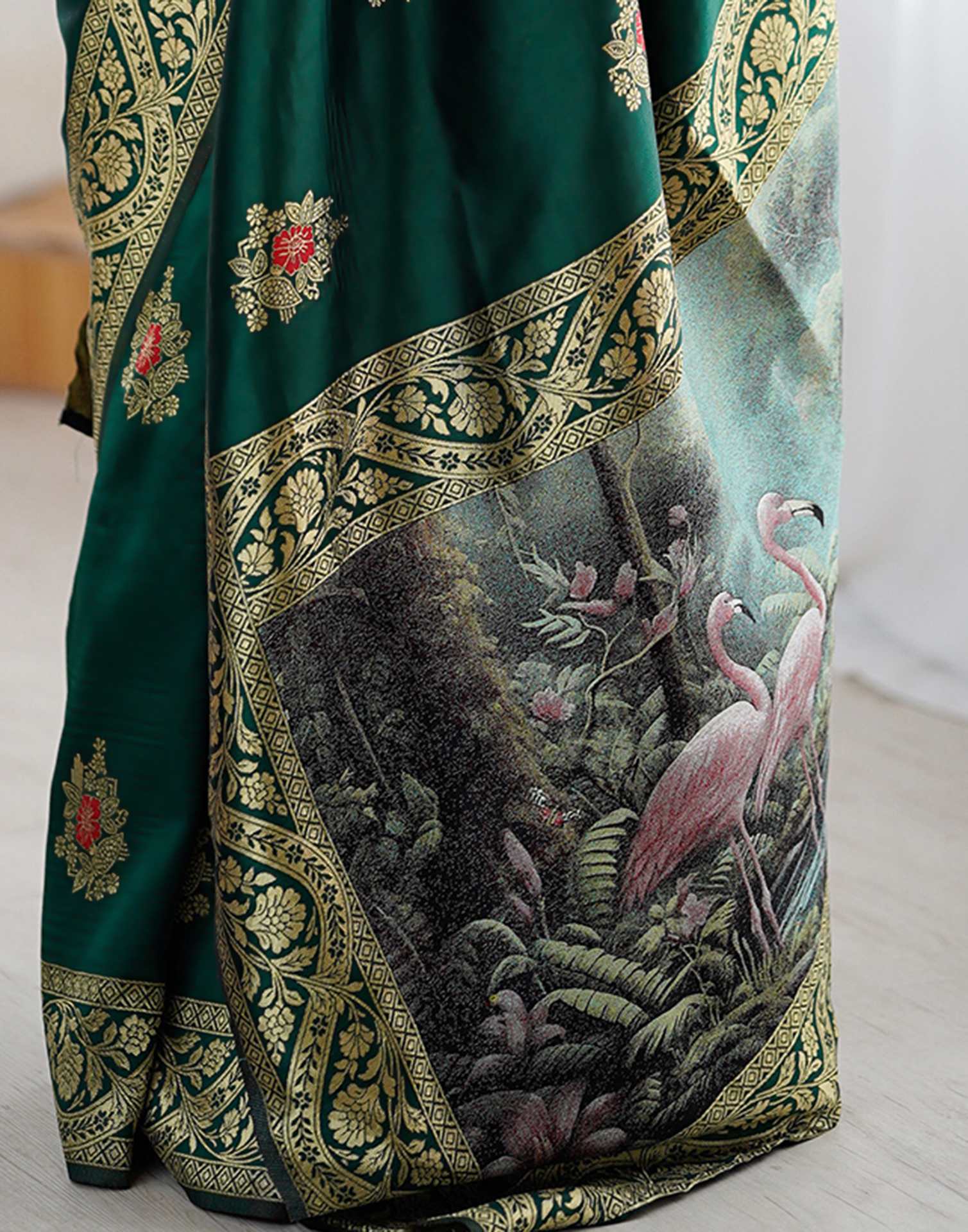 Bottle Green Silk Woven Saree - Image 10