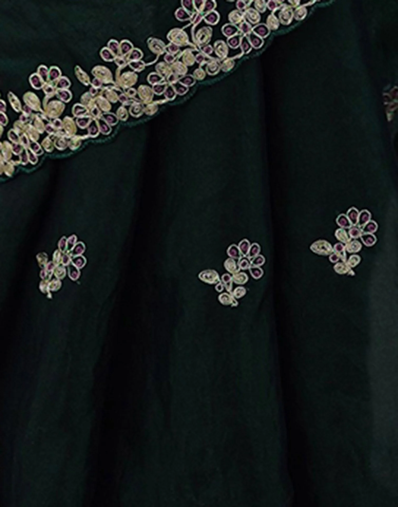 Bottle Green Tissue Silk Sequence Embroidery Saree - Image 9