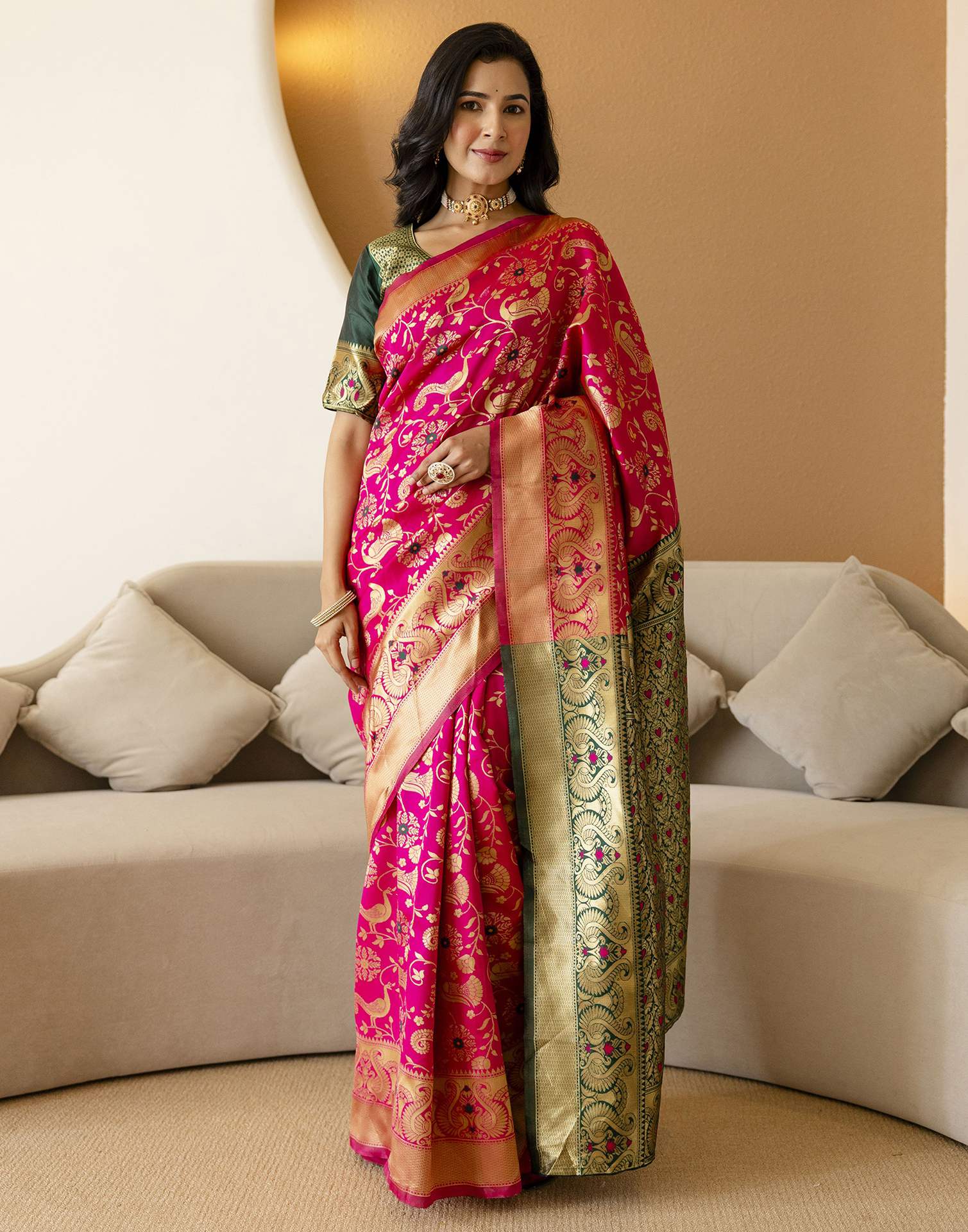 Pink Silk Woven Banarasi Saree