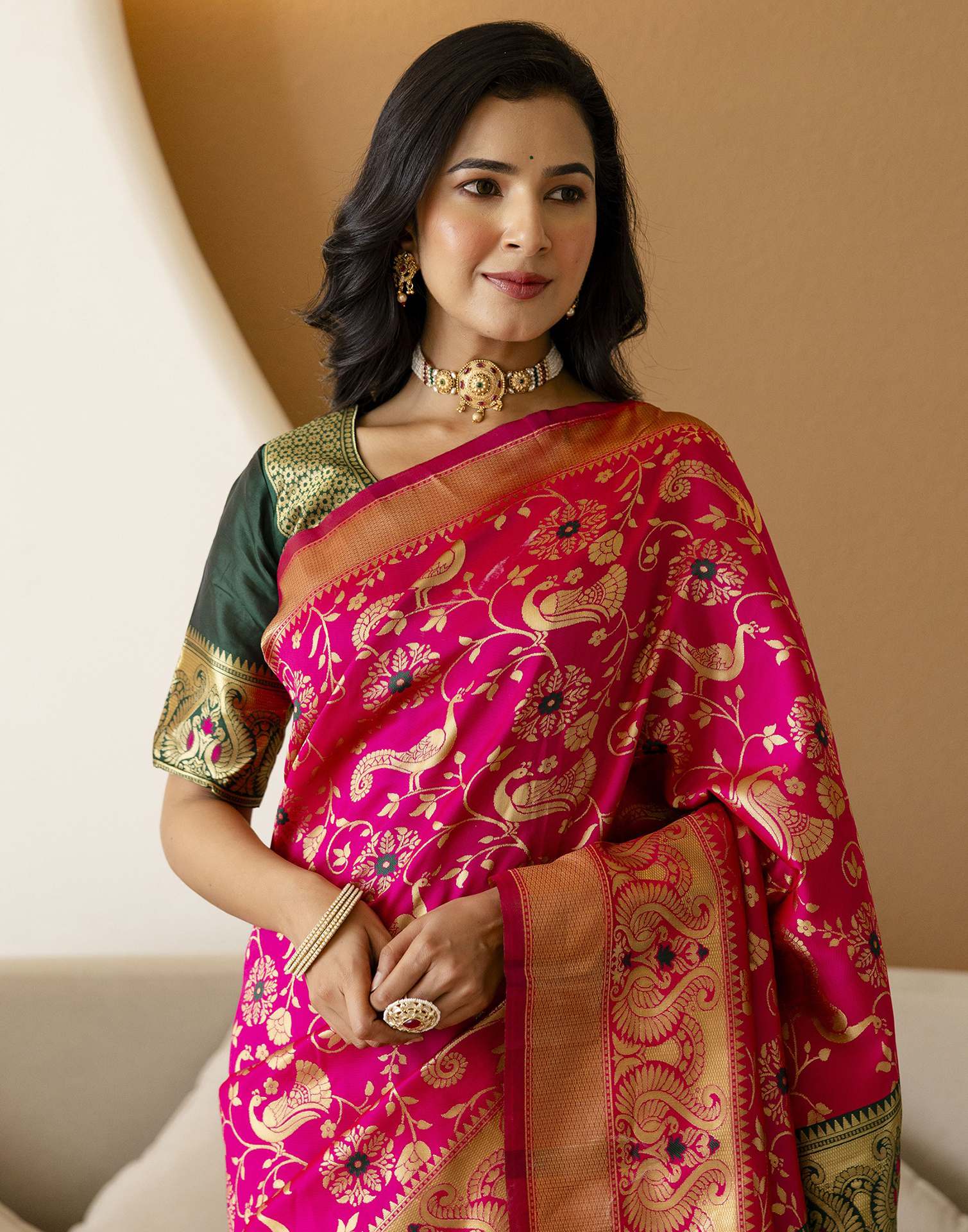 Pink Silk Woven Banarasi Saree - Image 5