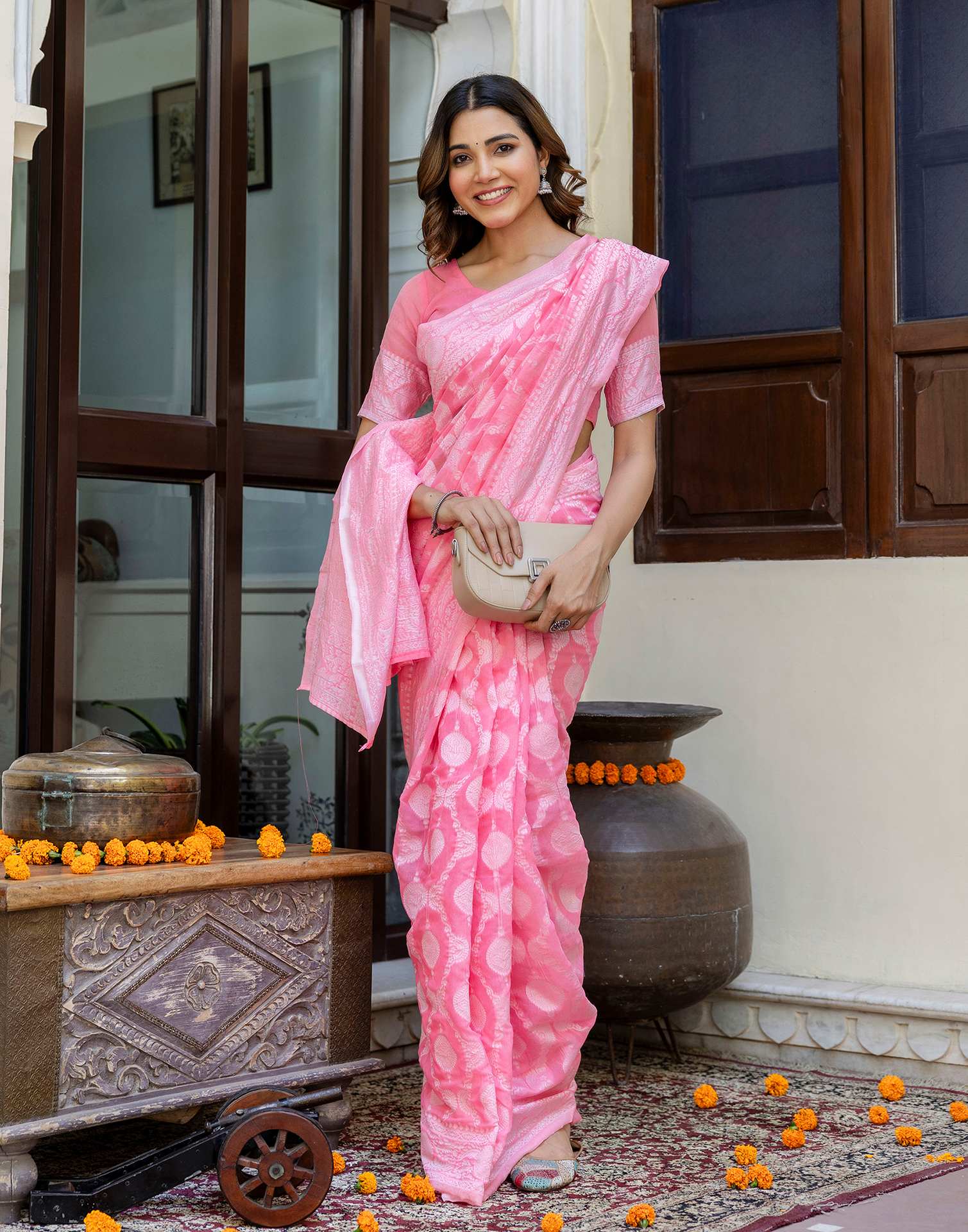 Bright Pink Cotton Woven Saree - Image 6